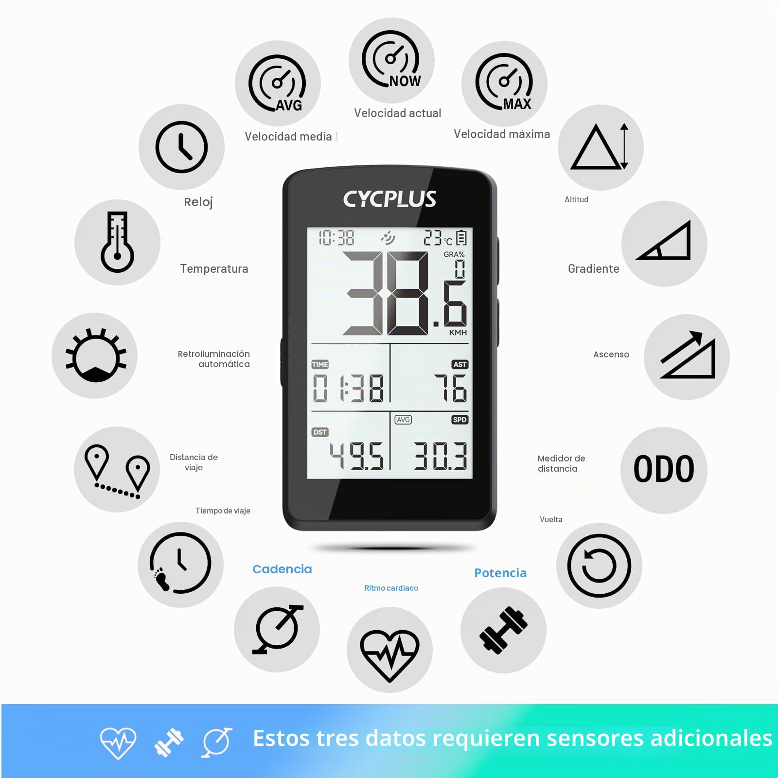 CYCPLUS GPS Ordenador para bicicleta, Ordenador de ciclismo ANT+ GPS con Bluetooth 5.0, pantalla LCD de 2,8 pulgadas, cuentakilómetros con más de 100 horas de duración de batería y retroiluminación