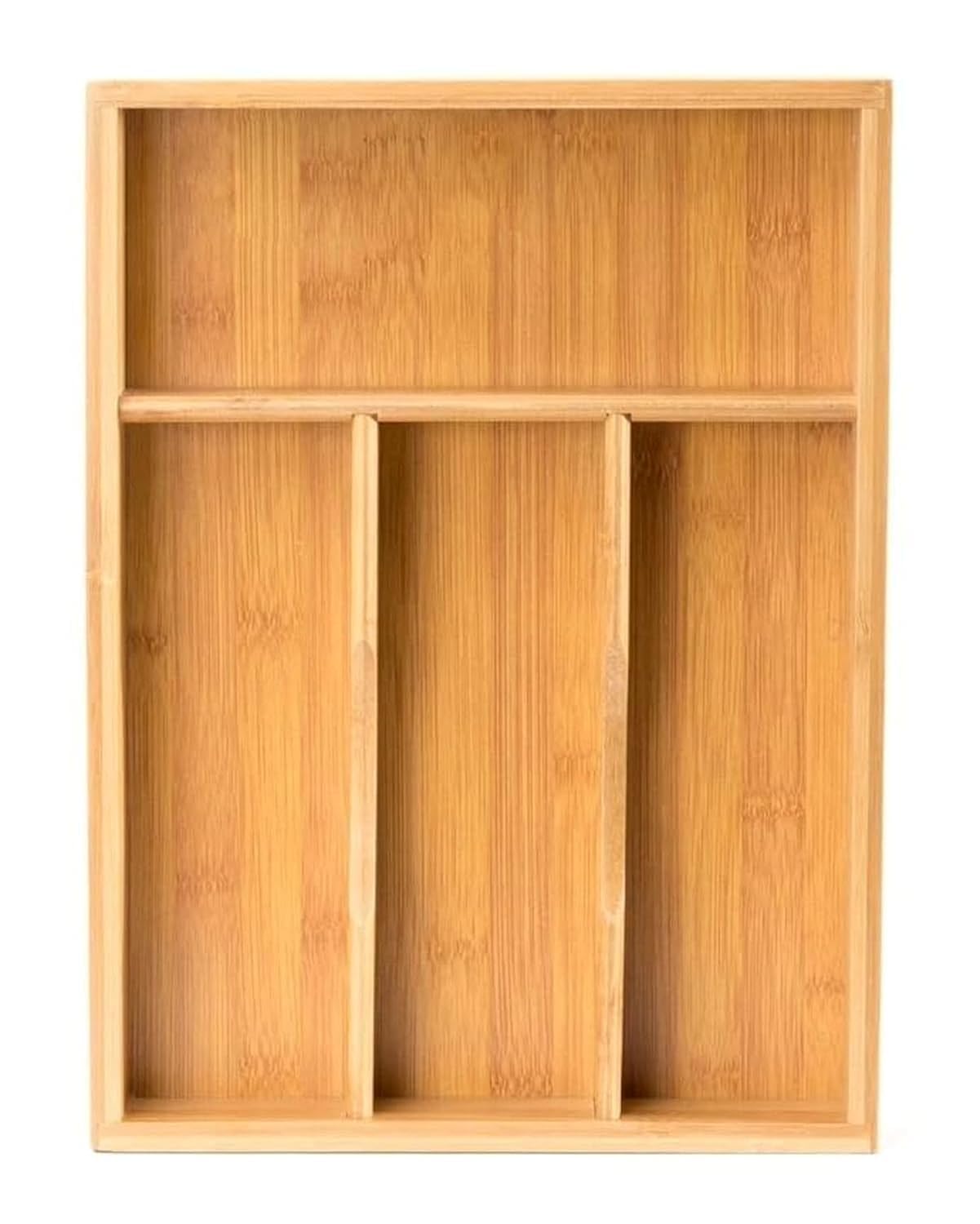 VITAL Bamboo Kitchen Drawer Organizer Wooden Silverware Utensil Tray Holder with 4 Small Narrow Compartments for Cutlery Spoons Forks Knives Storage Flatware Organizer (ND-33167-P)