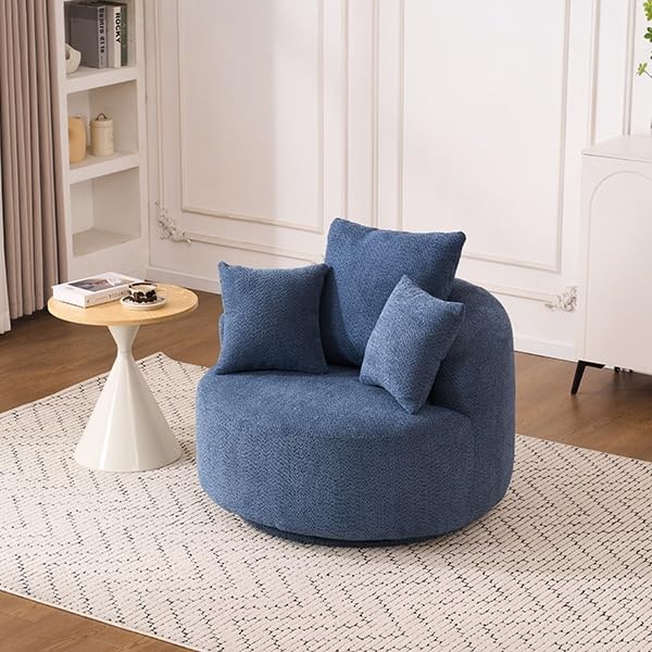 Olodumare Modern 39" Swivel Barrel Chair, Comfy Boucle Upholstered Accent Chair with 360° Rotation, Single Sofa with 3 Pillows, Ergonomic Design, for