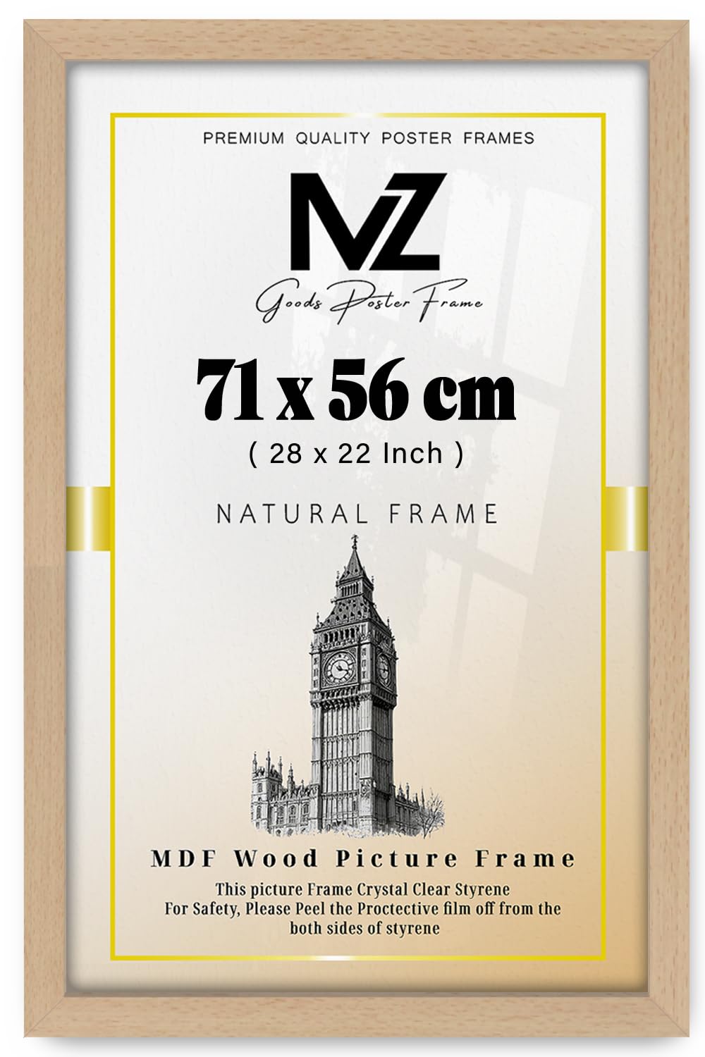 Mz Goods Beech | Mdf Poster Frame (71 X 56 Cm) 56 X 71 Cm For Custom Artwork, Handmade Drawings & Photography, Mdf Wood Finish, Secure Hanging Hooks [ ]