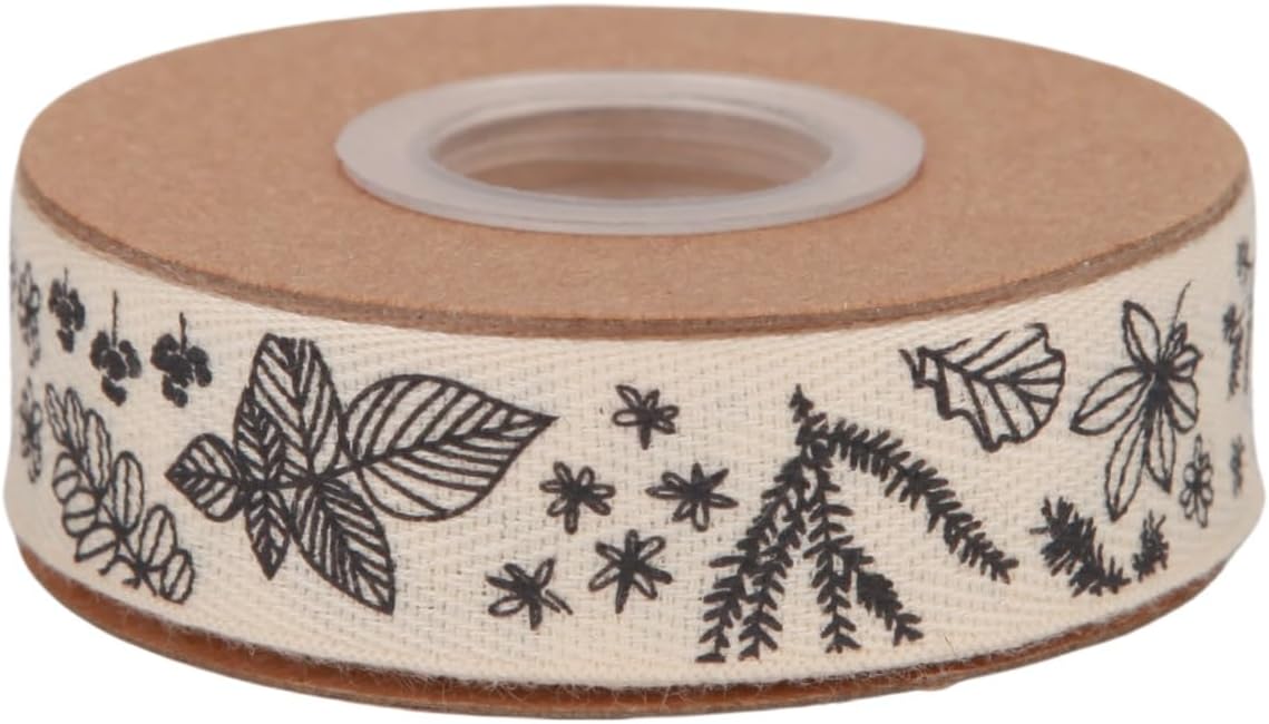 Songye 5/8 Inch Black Flower & Leaf Cotton Ribbon, 10 Yards, Floral Print Fabric Ribbon for Gift Wrapping, Wreaths, Weddings & Rustic Decor