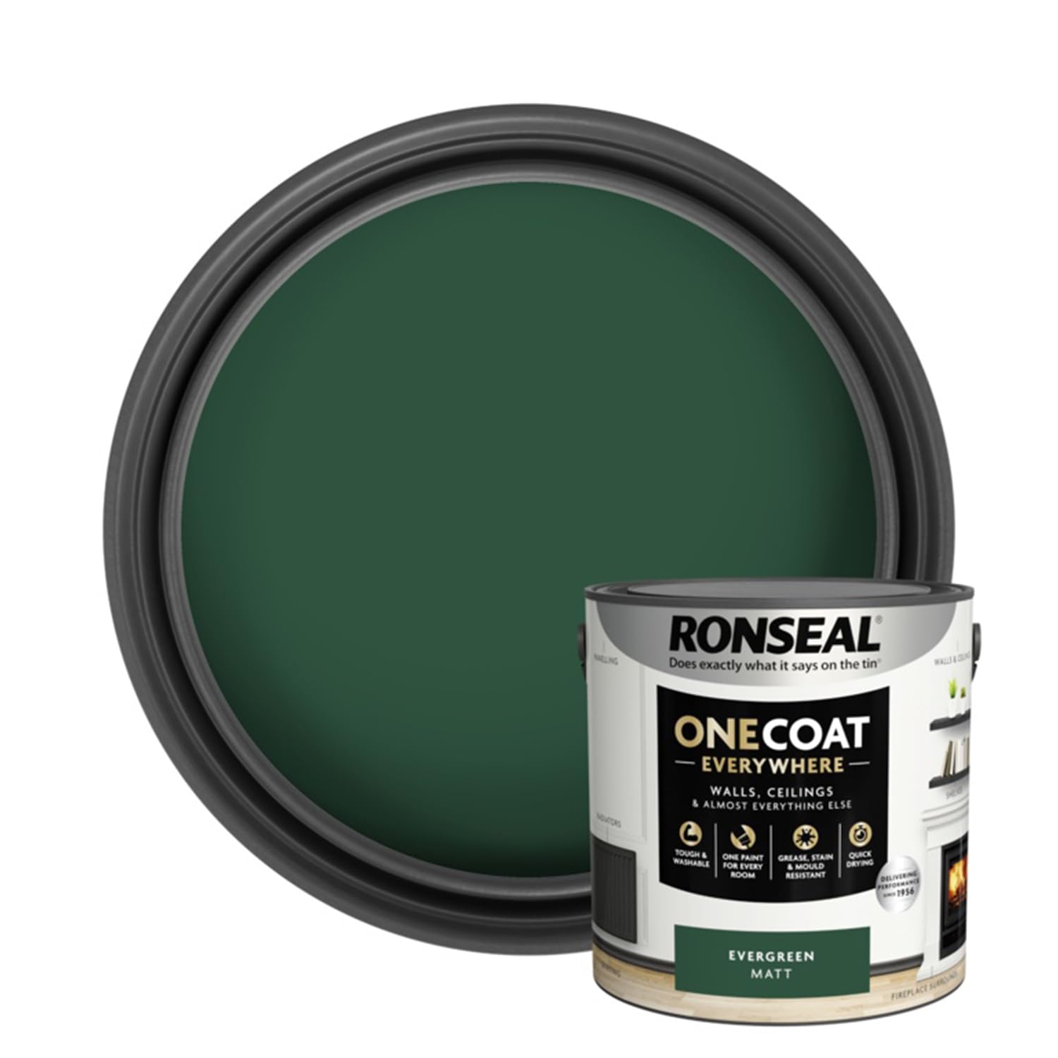 SAVING HUB Wall & Ceiling Paint - 2.5L One Coat Everywhere Matt Paints - Tough & Washable Walls Paint Matt - Quick Drying Matt Paints for Ceiling - Grease, Stain & Mould Resistant (Evergreen)
