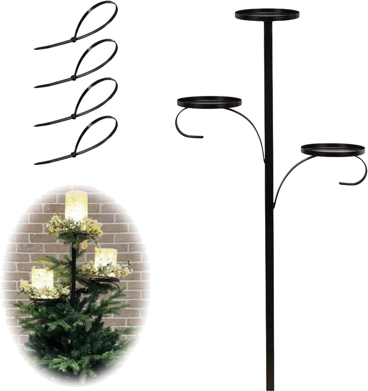 Black Triple Tree Topper Shelf for Christmas Tree, Black