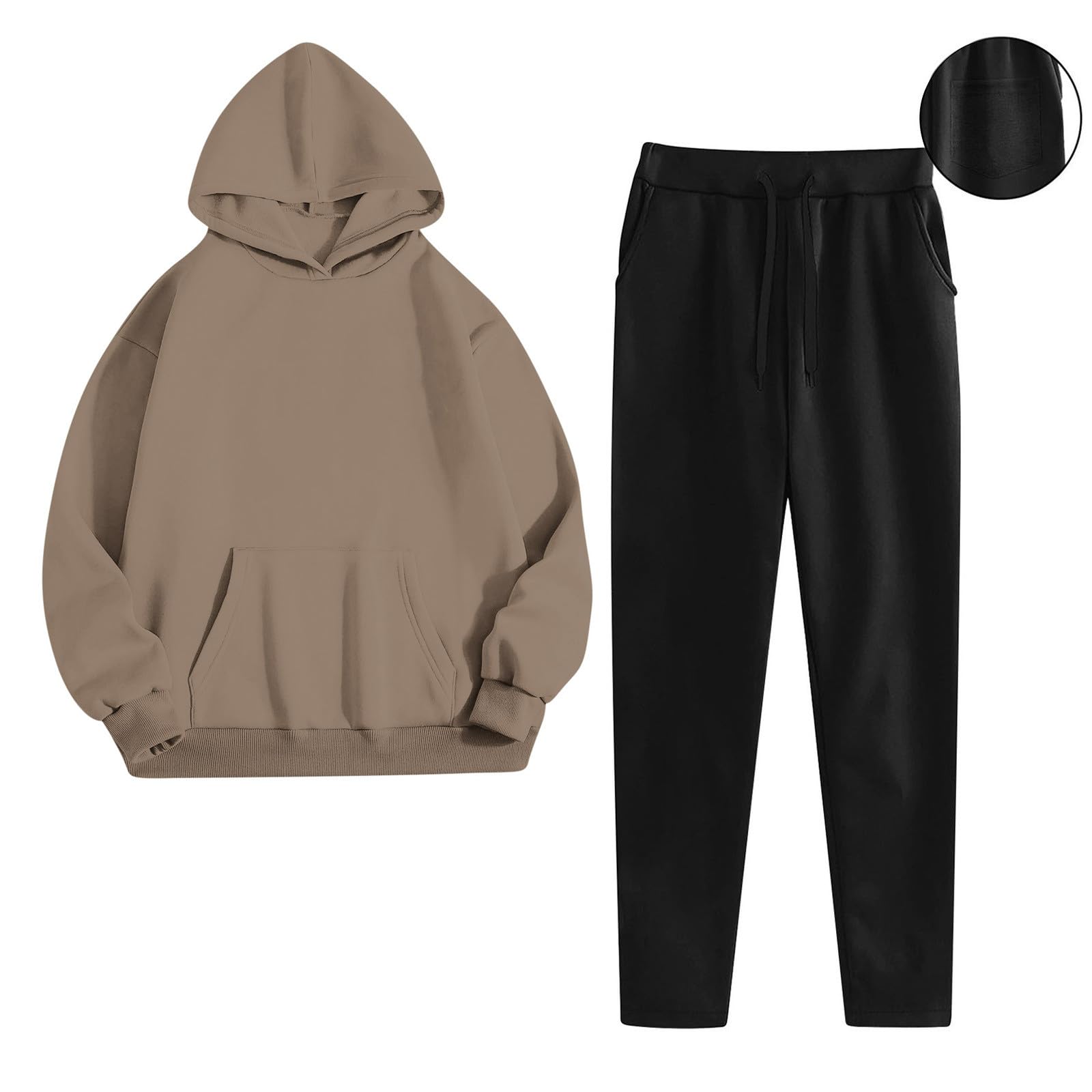 Conjunto completo de 2 piezas para mujer, casual, holgada, con capucha, pantalones deportivos, cómodos, para otoño e invierno, cálido, conjunto de gimnasio, deportes, entrenamiento, conjuntos con