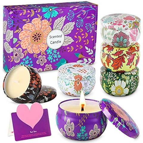 wilbest® 6 Pcs Scented Candles Gifts Set for Women - Lavender, Rose, Gardenia, Jasmine, Rosemary and Vanilla, Natural Soy Wax, Gift on Anniversary, Valentine's Day and Mother's Day for Bath, Yoga, Spa Cover