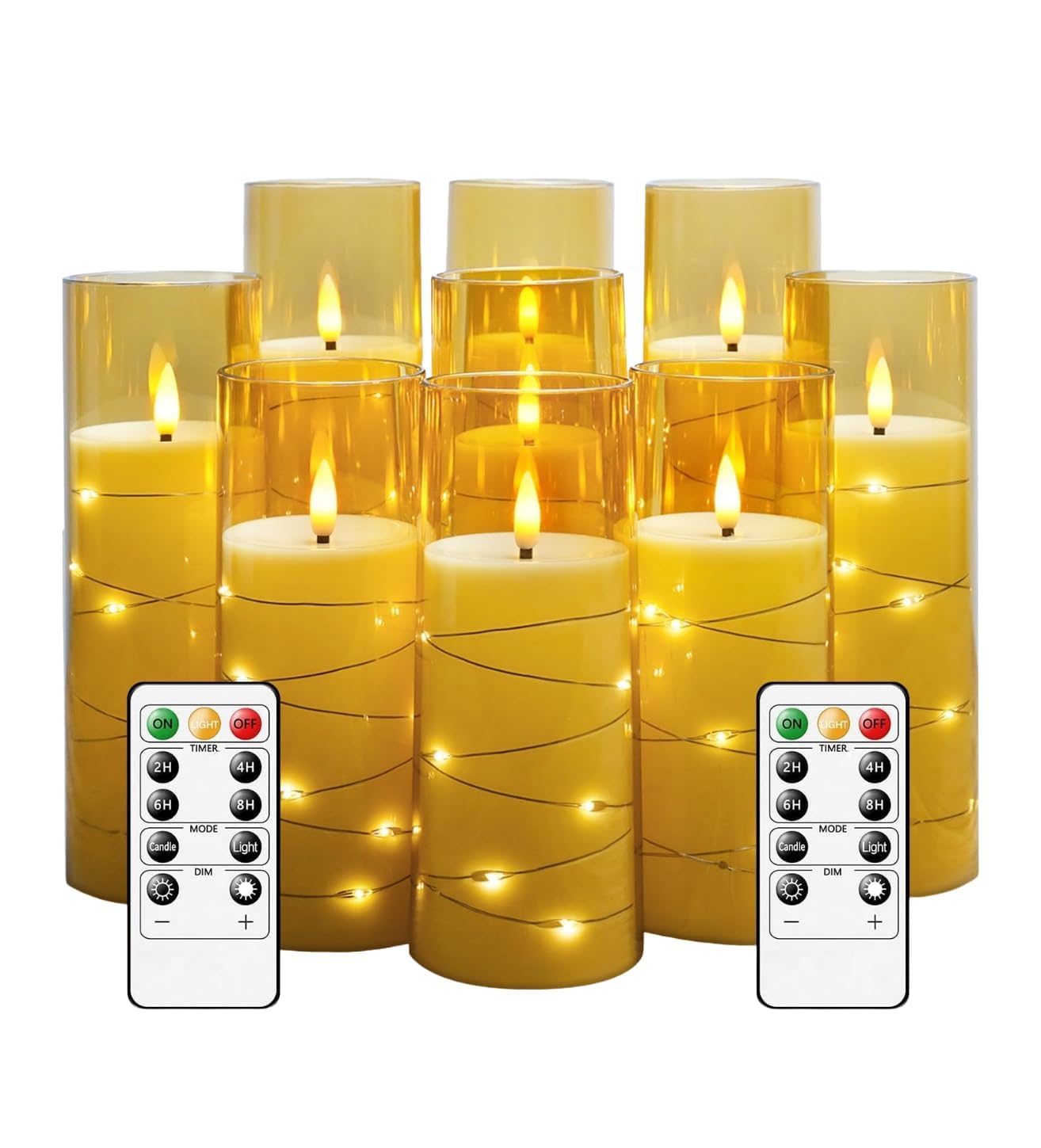LTETTES Gold Flameless LED Candles | 9 Pc Set with Timer | 5", 6", 7" – 3 Each Size | Embedded Star String Lights | Acrylic Shell | Battery Operated | Romantic Ambiance & Home Decor-image-34