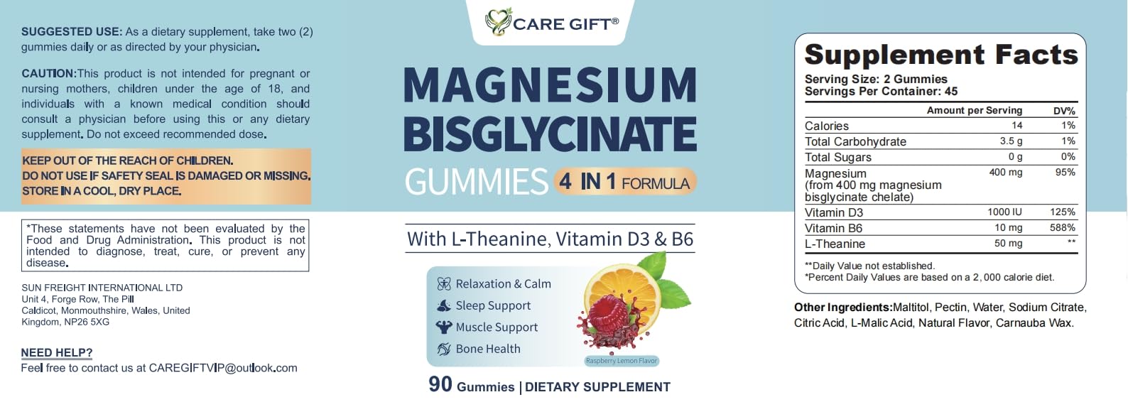 Magnesium Bisglycinate Gummies 400mg Chelated Magnesium with Vitamin D3 B6 and L-Theanine Sleep Support Calm, Muscle Relaxation Bone Health, 90 Gummies| 45 Day Supply, Lemon Raspberry Flavor — Amazon image 7