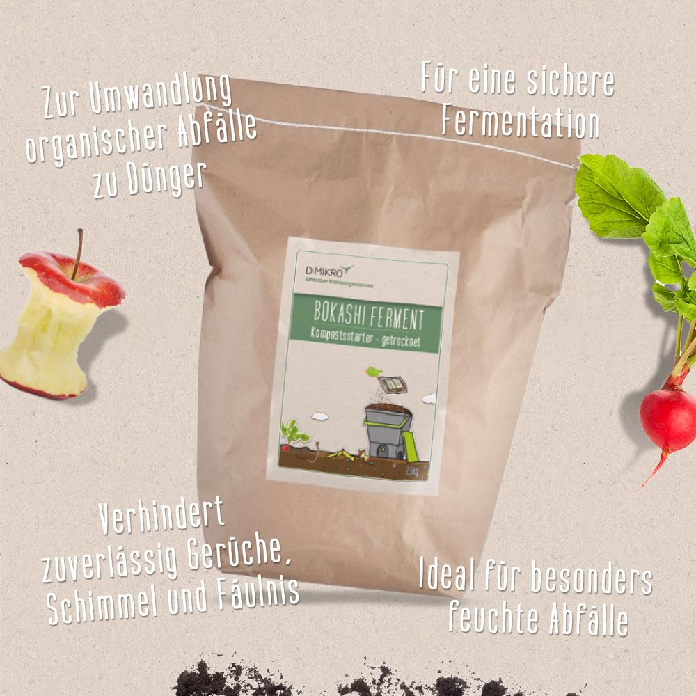 DIMIKRO Bokashi Fermento seco – Arrancador de compost – 2 kg | Ayuda de fermentación para el cubo Bokashi con microorganismos eficaces, para compostaje sostenible en la vida cotidiana