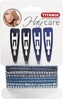 مشابك شعر كونتور من تيتانيا - 4 قطع + ربطات شعر مطاطية - 8 قطع - ازرق