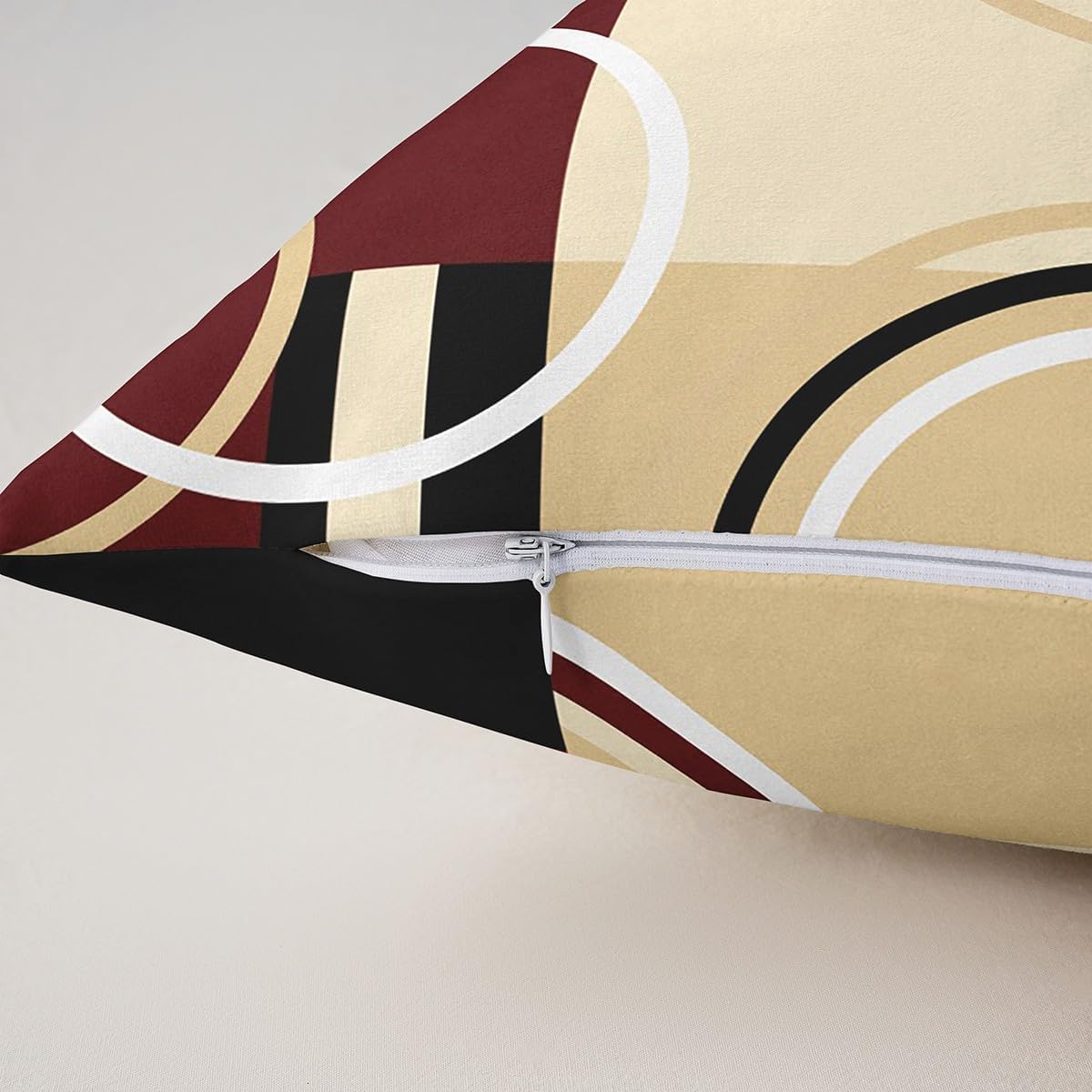 Modern Geometric Pillow Covers Red Brown Black Stripes Cushion Cases Retro Circle Swirls Throw Pillow Covers 18x18 Set of 4 Abstract Texture Color Decorative Accent Pillow Cases For Outdoors Car