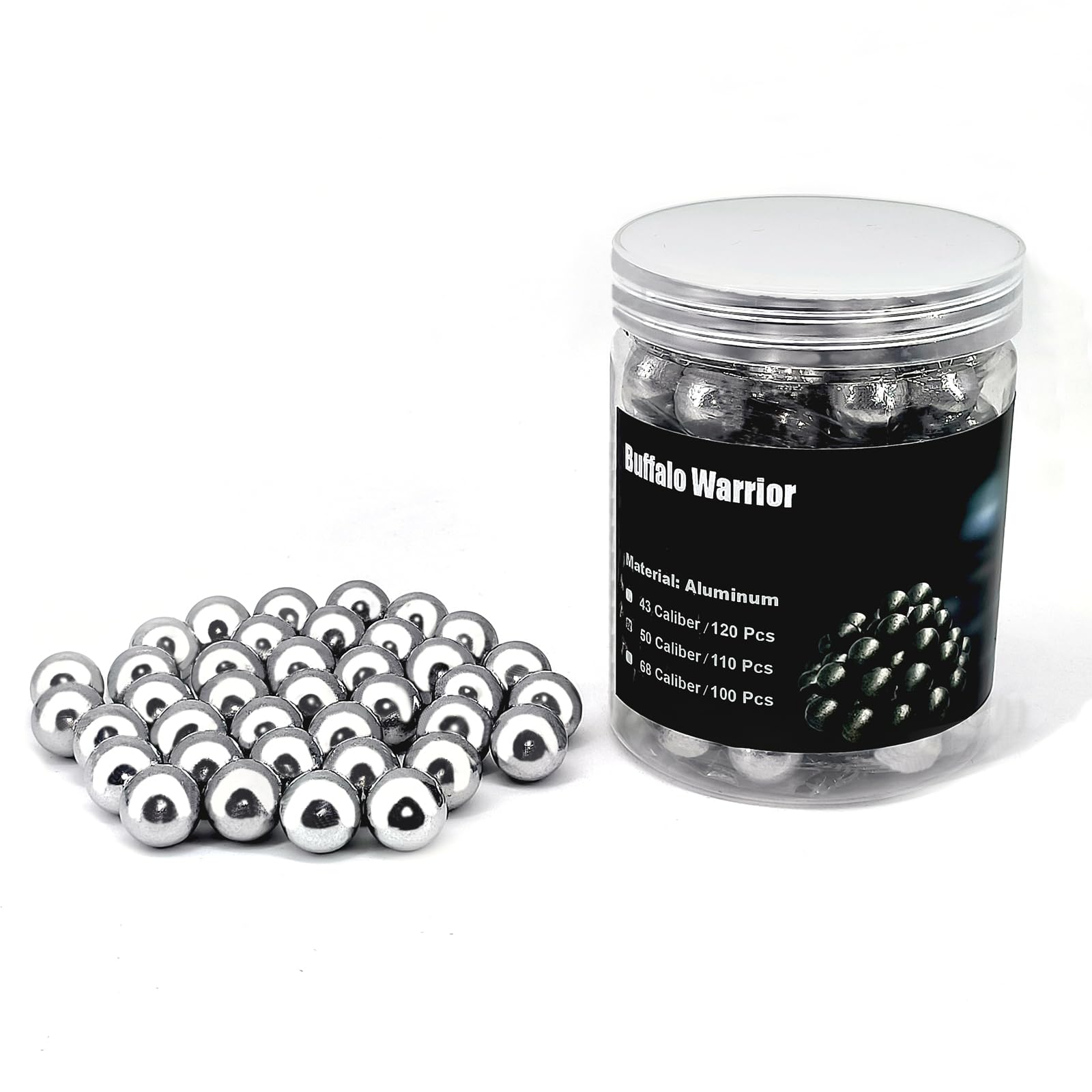 Buffalo Warrior 110 Rounds of 50 Caliber Solid Aluminum Self-Defense Paintballs, 2.8g Per Round, Can Be Reused. 50 Caliber Aluminum Ball Paintball Suitable for T4E,HDR50,TR50 and HDP50