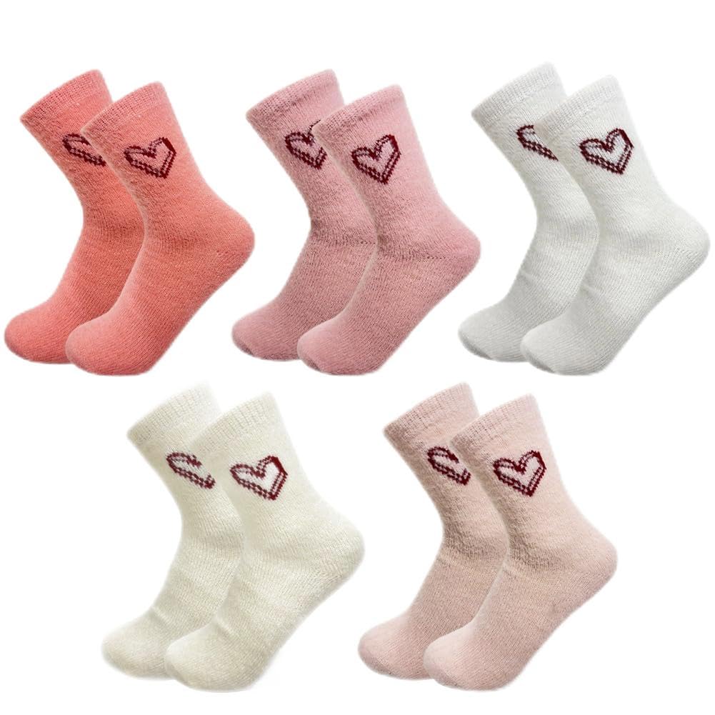 CYGMRFH Bow Fuzzy Socks Fluffy Socks for Girls Women - 5 Pairs Warm Cozy Thermal Socks with Bow Ultra Soft Winter Bed Socks for Valentine's Day
