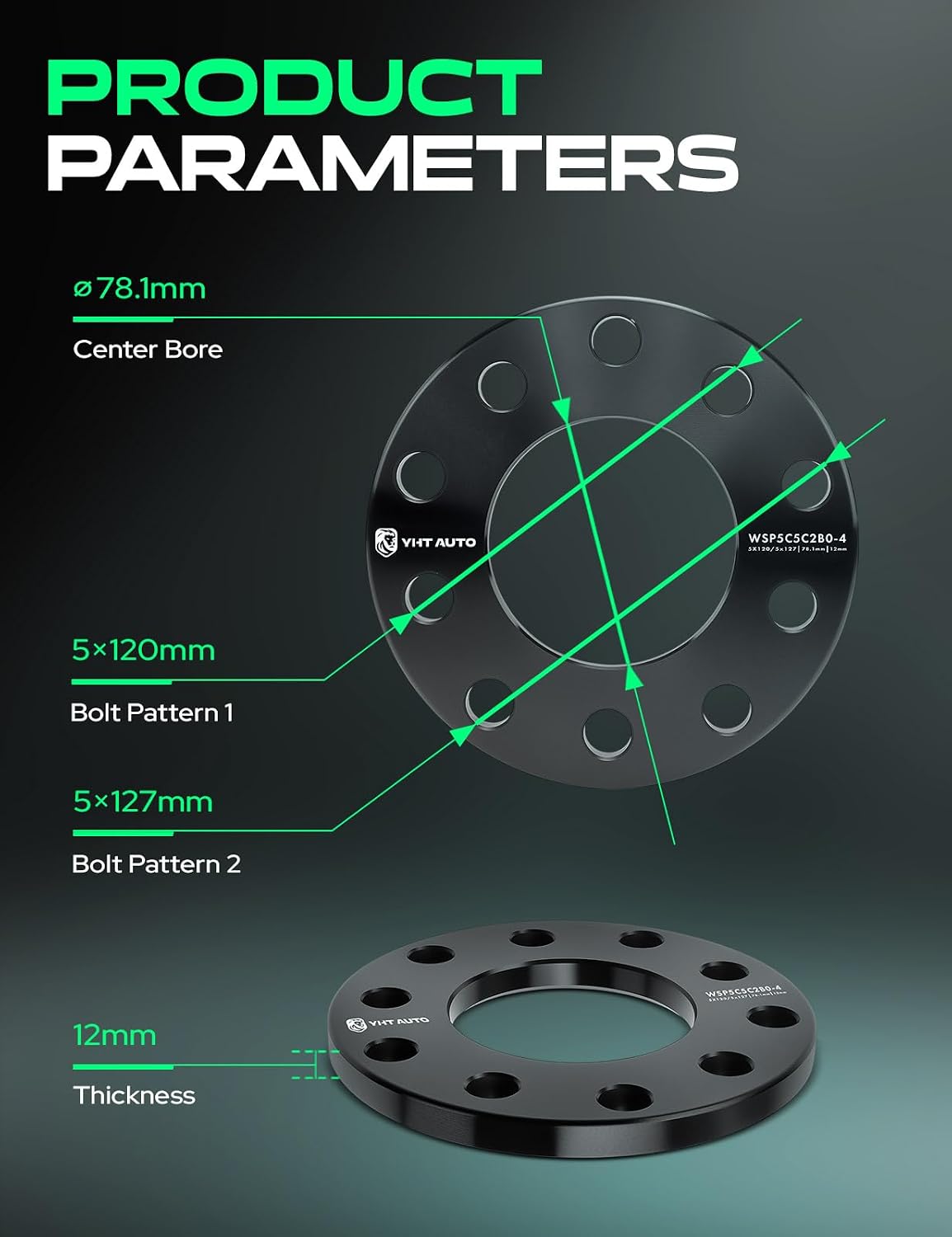 YHTAUTO 5x120mm/5x127mm Wheel Spacers 12mm w/o Bolts Fits 10-17 Chevrolet Equinox, Honda, Dodge, Jeep, Buick, Kia, GMC, BMW, 78.1mm Center Bore 5 Lug 4PCS Black