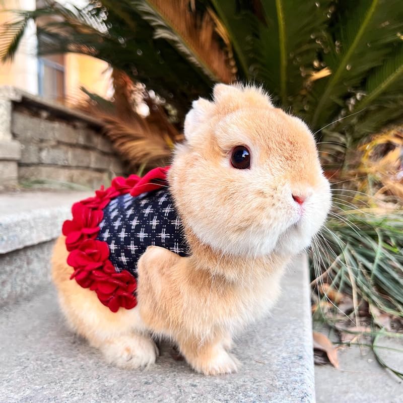 Rabbit Dress Costume, Adjustable Bunny Harness Skirt for Small Pets, Soft Comfortable Floral Hem Design(Dress Lilac Size L)