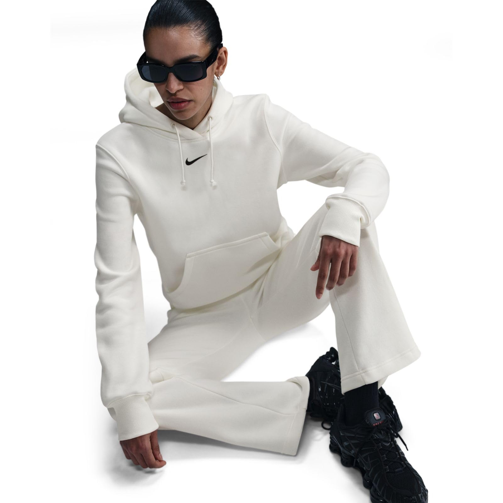 Nike Sportswear Phoenix Fleece Sudadera con Capucha - Mujer, Sail/Black, HF6839-133, XS