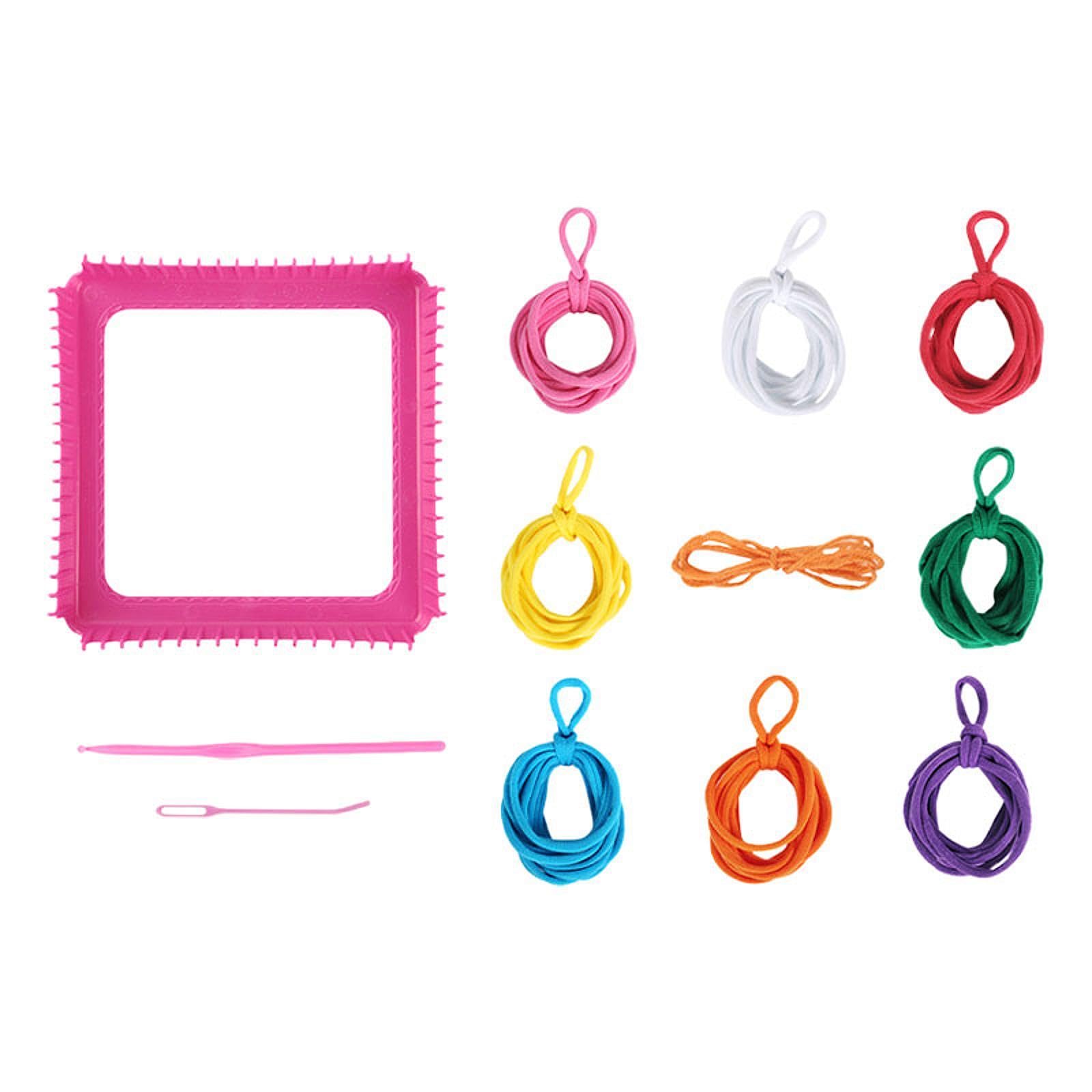 Tachiuwa Weaving Loom Kit Knitting Ring Frame DIY Craft Toy Creative Looming with Elastic Rope for Scarf Coaster Kids Tote Bag Girls, Style A