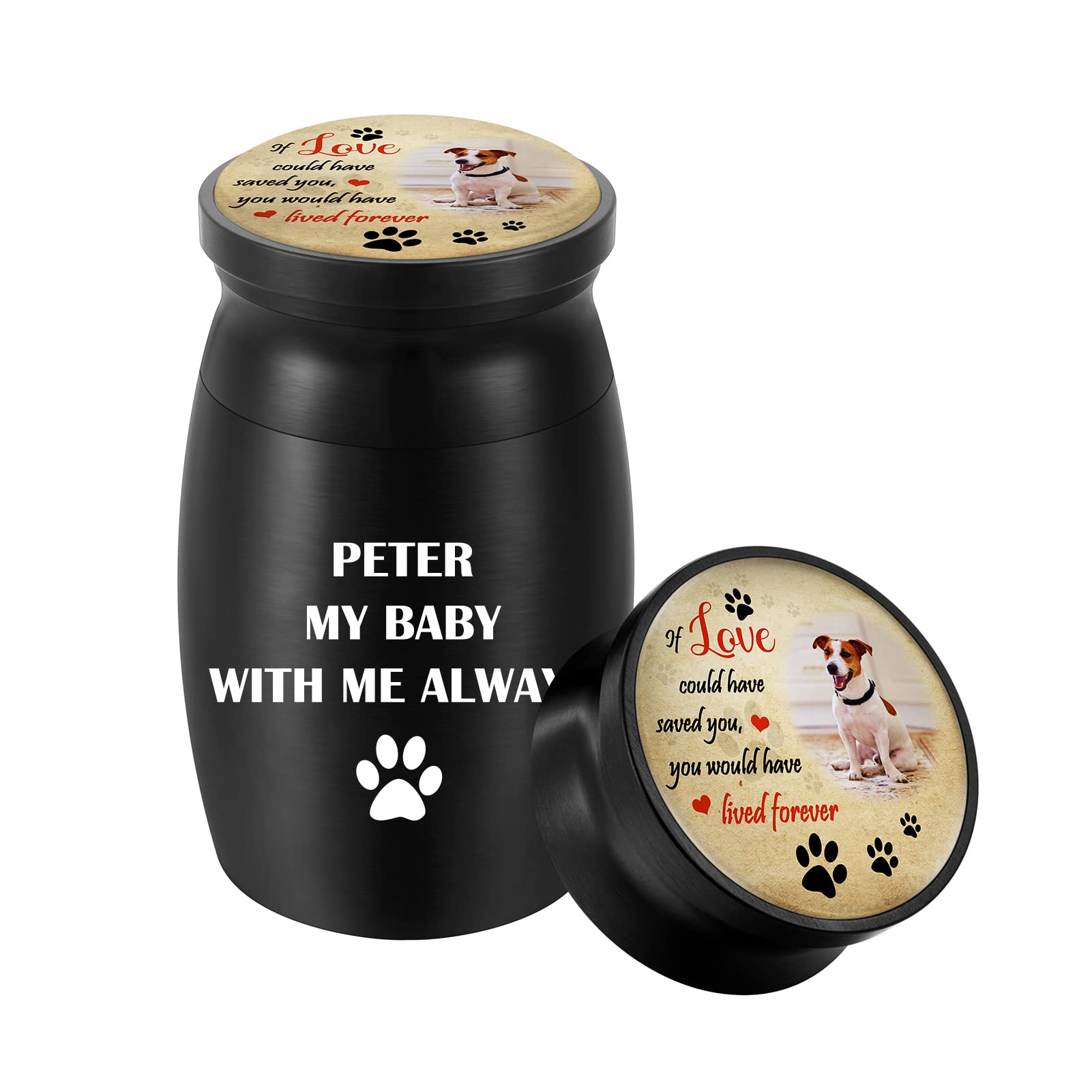 Custom Photo Small Urns for Human Ashes Mini Cremation Urns for Ashes Aluminium Picture Ashes Holder Mini Urns Style 10 Black