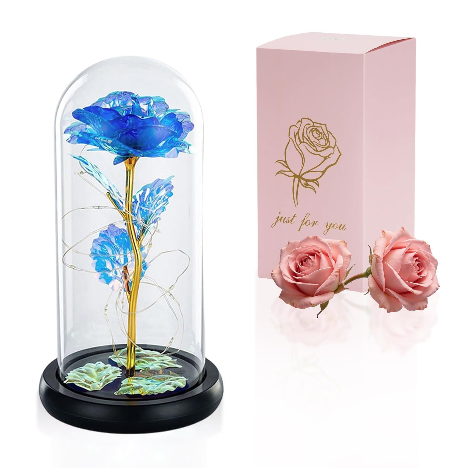 Glasseam La Bella E La Bestia Rose In Cupola Di Vetro Luci A LED Crystal Rose Fiori Regalo Per Compleanno Anniversario San Valentino Matrimonio Fidanzata Moglie Donne