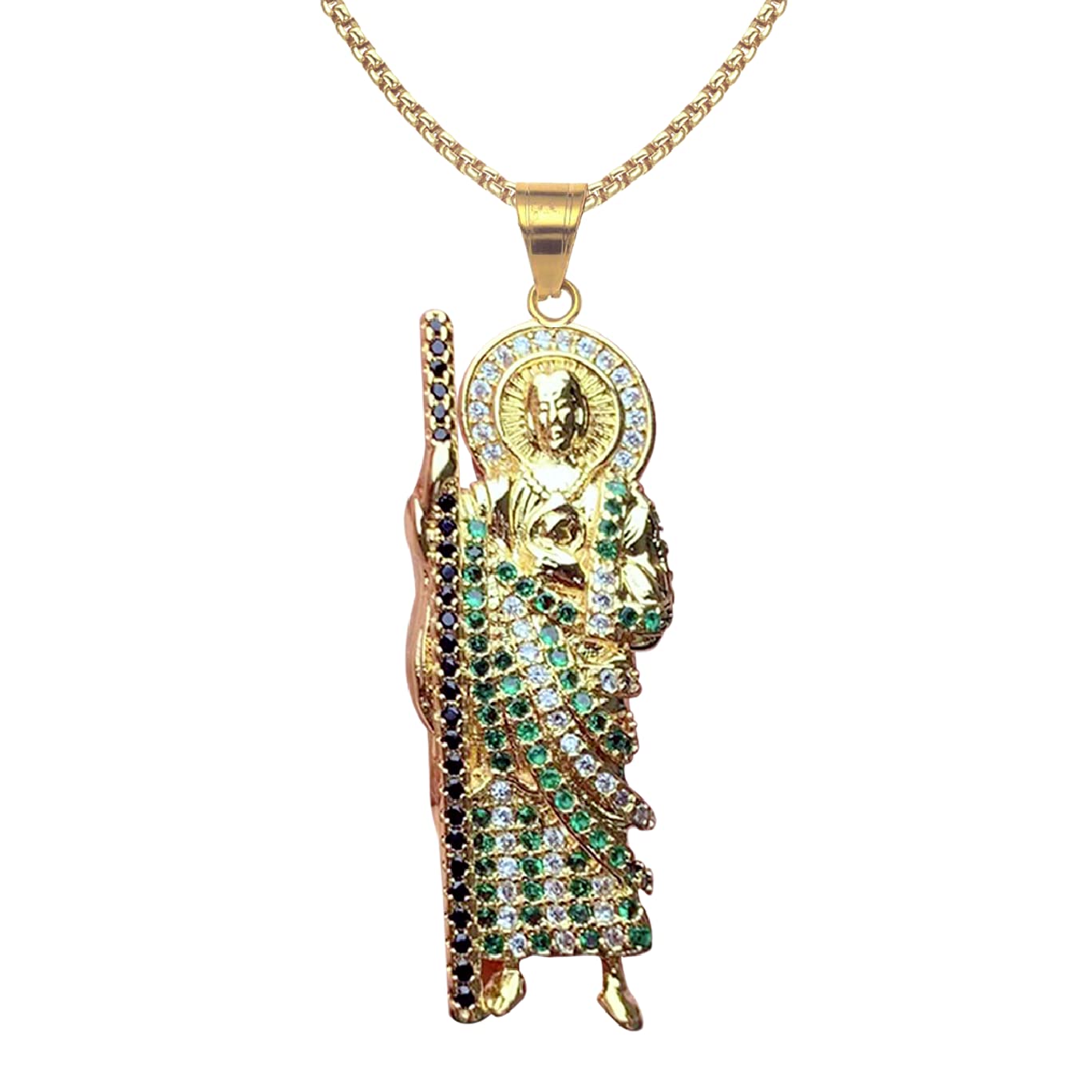 LIYAPEI 18K Gold Plated Saint Jude Necklace, 24In San Judas Tadeo Pendant Necklace