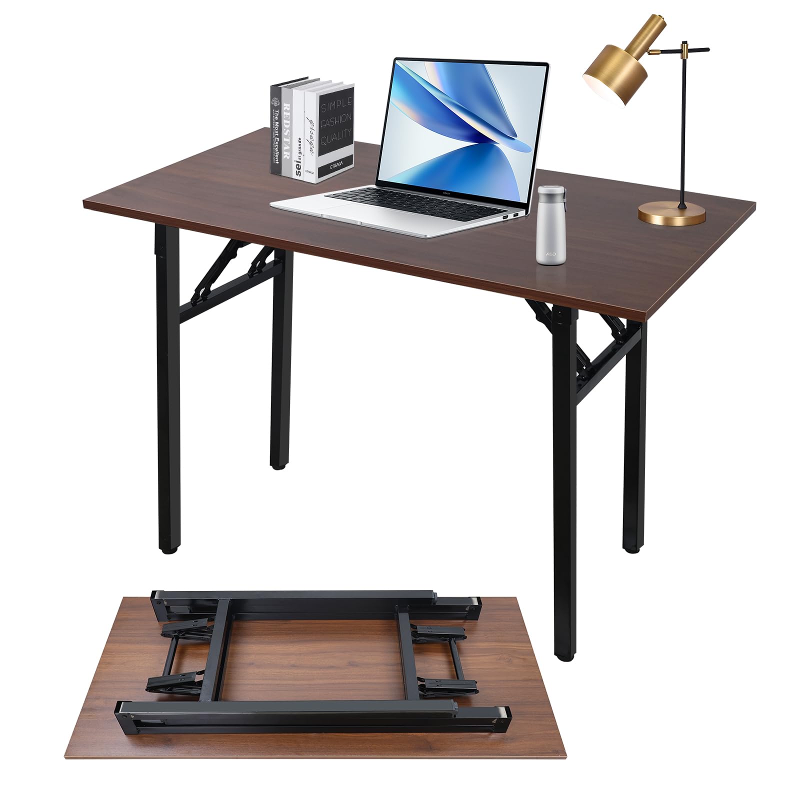 Adjustable Folding Desk No Install, Portable and Compact Computer Walnut Table Office Table for Home, Office, Study, Dining, Camping, Picnic, and BBQ (Brown, 100 * 50 * 75cm)