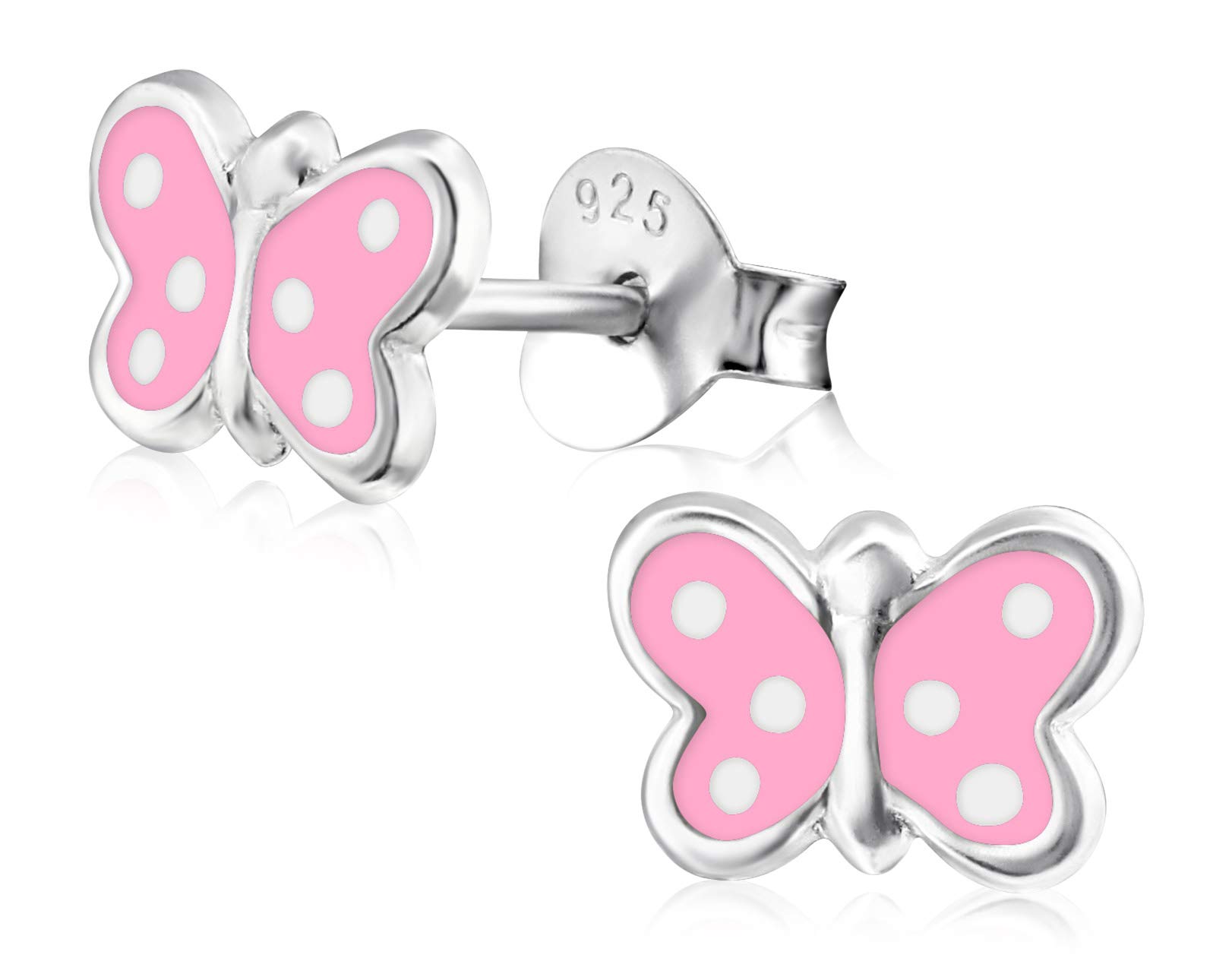 Laimons Kids Pendientes para niña Mariposa Rosa, Blanco Plata de ley 925