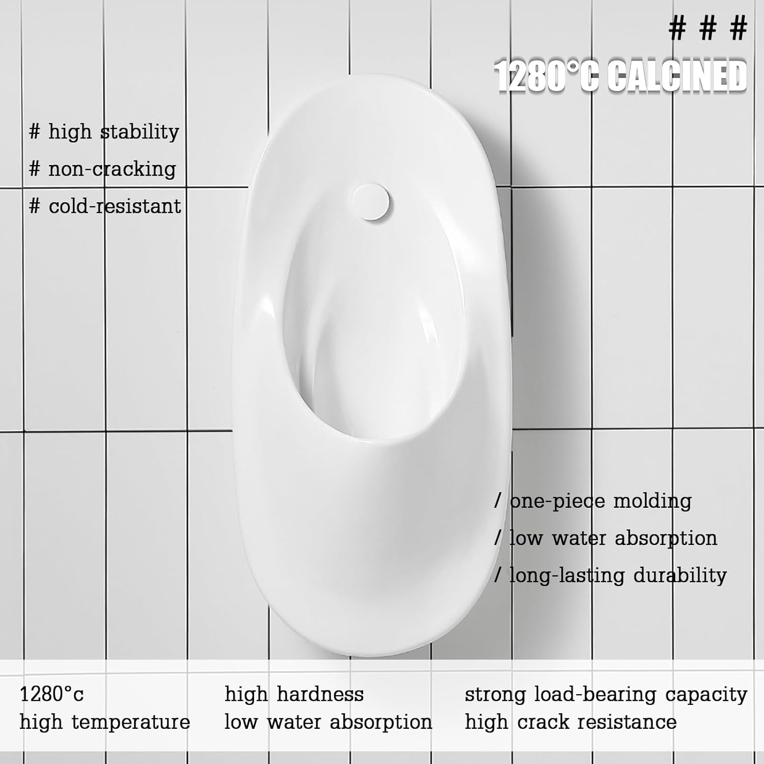 Men’s Ceramic Urinals Spill Proof with Automatic Sensor Flush, Wall-Mounted Adult Urinal for Hotels, Public Restrooms, Shopping Centers, and Gyms