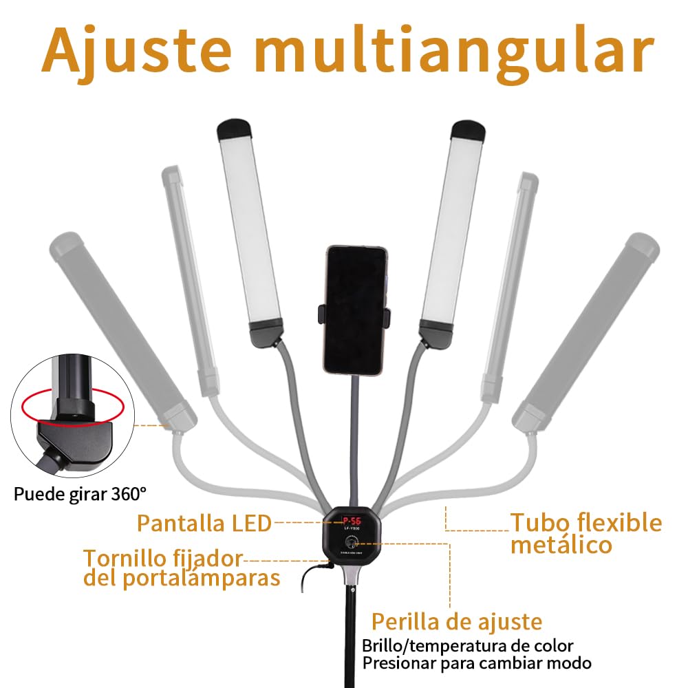 Luz LED 50W Doble Brazo con Trípode, Ajustable Brillo y Temperatura de Color para Maquillaje, Relleno de Luz, Extensiones de Pestañas, Tatuajes, Estética Facial, Fotografía/Video de Estudio