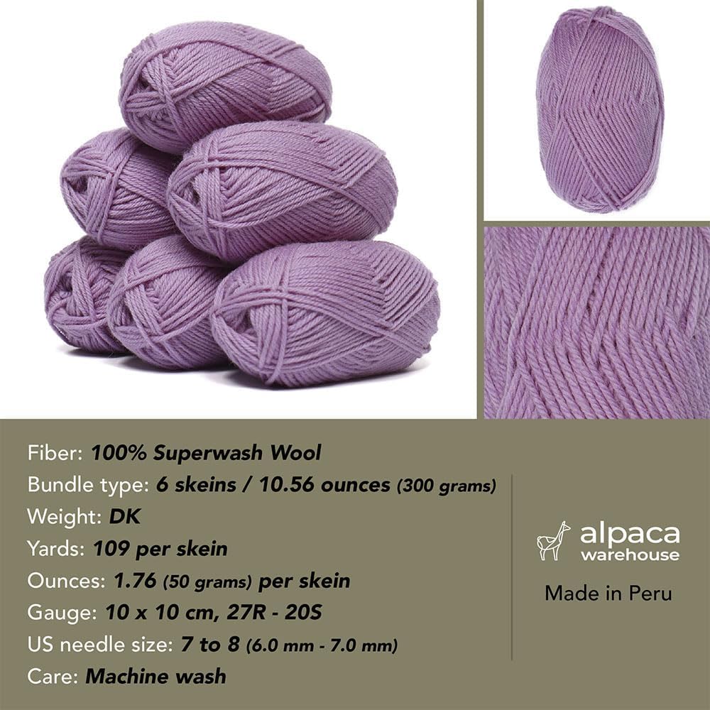 Przędza Superwash w 100% z czystej wełny, zestaw 6 motek (300 gramów) waga DK, pochodząca bezpośrednio z Peru, niebiańsko miękka i idealna do robienia na drutach i szydełkowania (zielony liść - 6