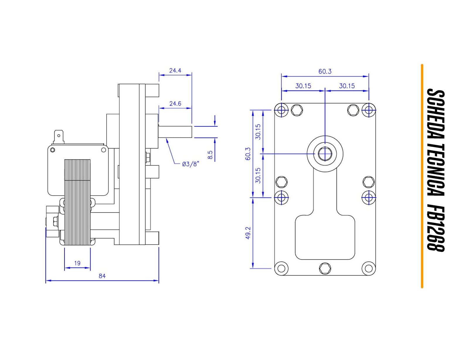 ERICAMBI, Motoriduttore FB1268 Mellor Serie T3 per Stufe a Pellet, Velocità 1,5rpm, Pacco Lamellare 19mm, Ø Albero 9,5mm, Senso di Rotazione Antioraria, Spianatura Singola