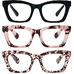 REAVEE 3 Pack Oprah Style Reading Glasses for Women Blue Light Blocking Computer Square Readers with Spring Hinge 1.5