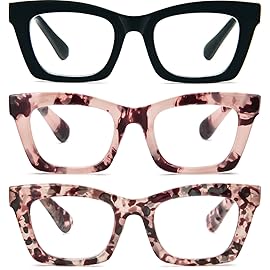 REAVEE 3 Pack Oprah Style Reading Glasses for Women Blue Light Blocking Computer Square Readers with Spring Hinge 1.25