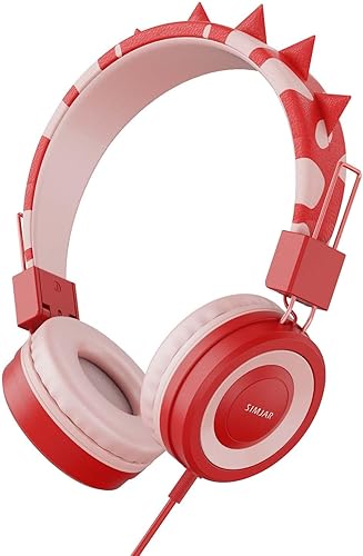 SIMJAR Auriculares de dinosaurio para niños con micrófono para la escuela, limitador de volumen 8594 dB, auriculares sobre la oreja para niños con