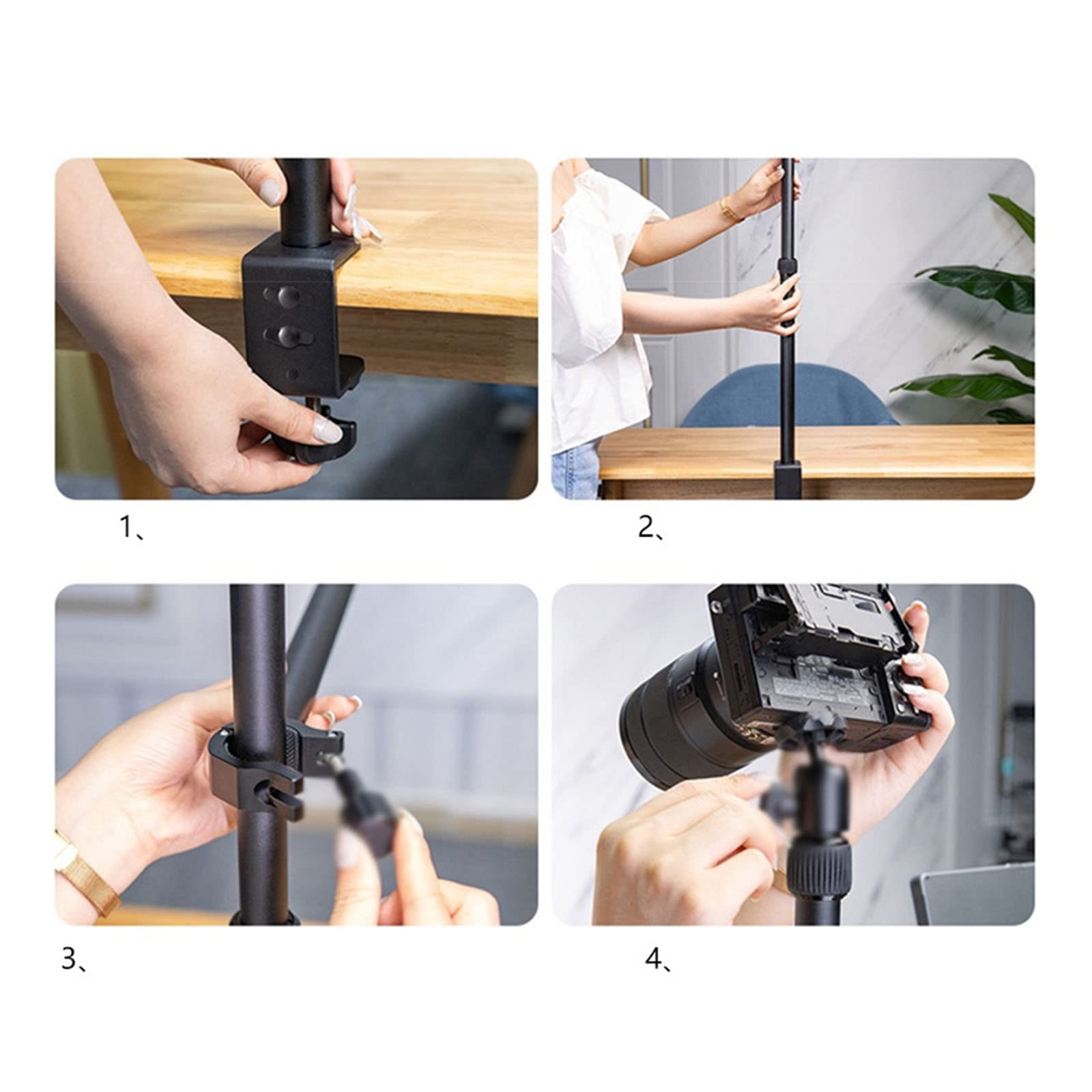Supporto estensibile per tablet con clip per cellulare per smartphone telescopico supporto da tavolo con clip