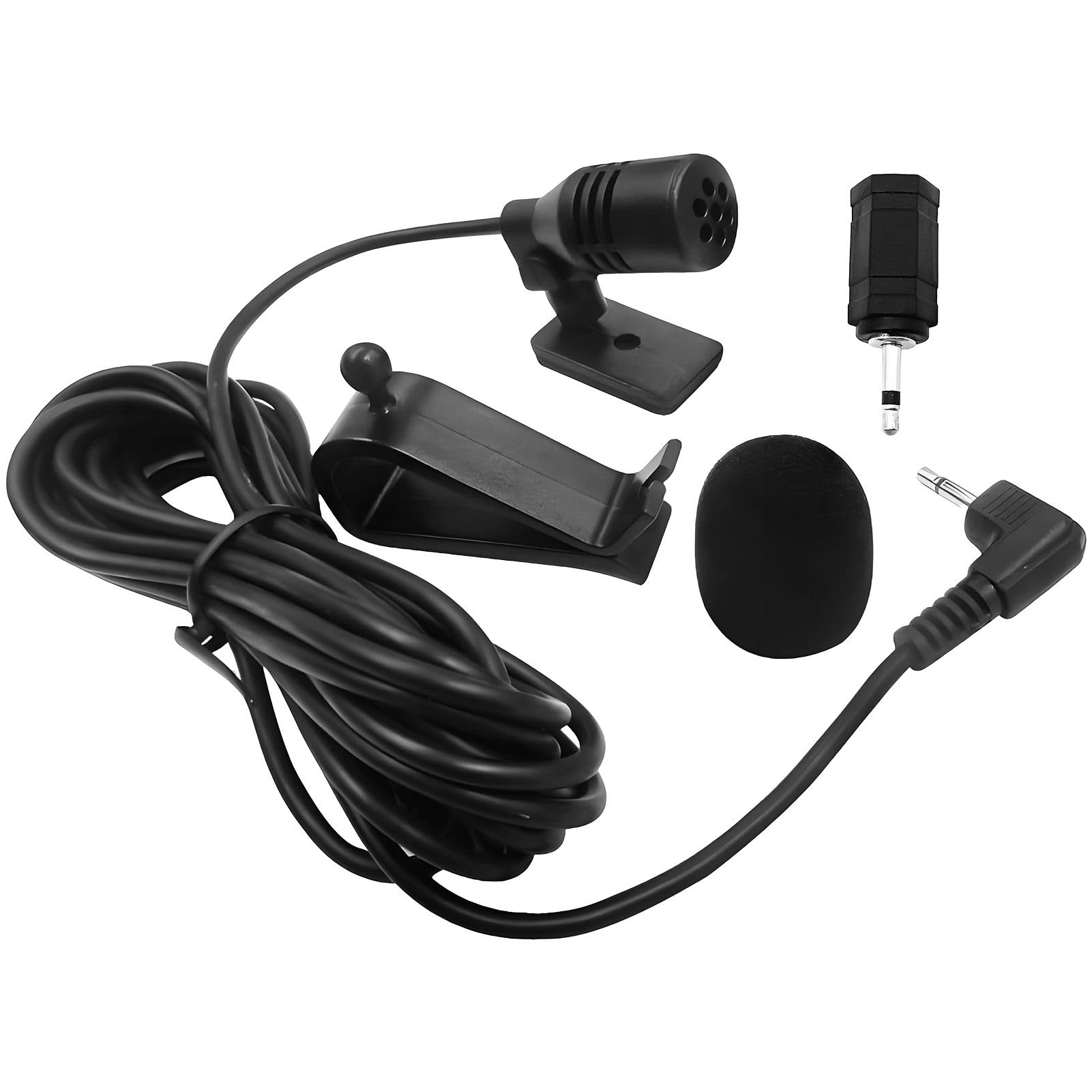 Microfono per Auto con Spugna Antirumore, Jack 3,5mm e 2,5mm, Clip di Montaggio, 3m di Cavo, Compatibile con Sony Pioneer Kenwood Boss JVC Jensen Alpine