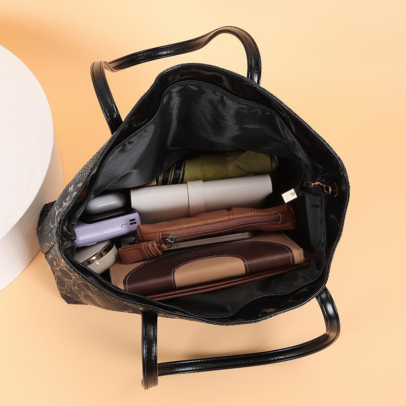 Fashion Women's Shoulder Bag Handbag Foldable Black Python Scale Texture - Image 4