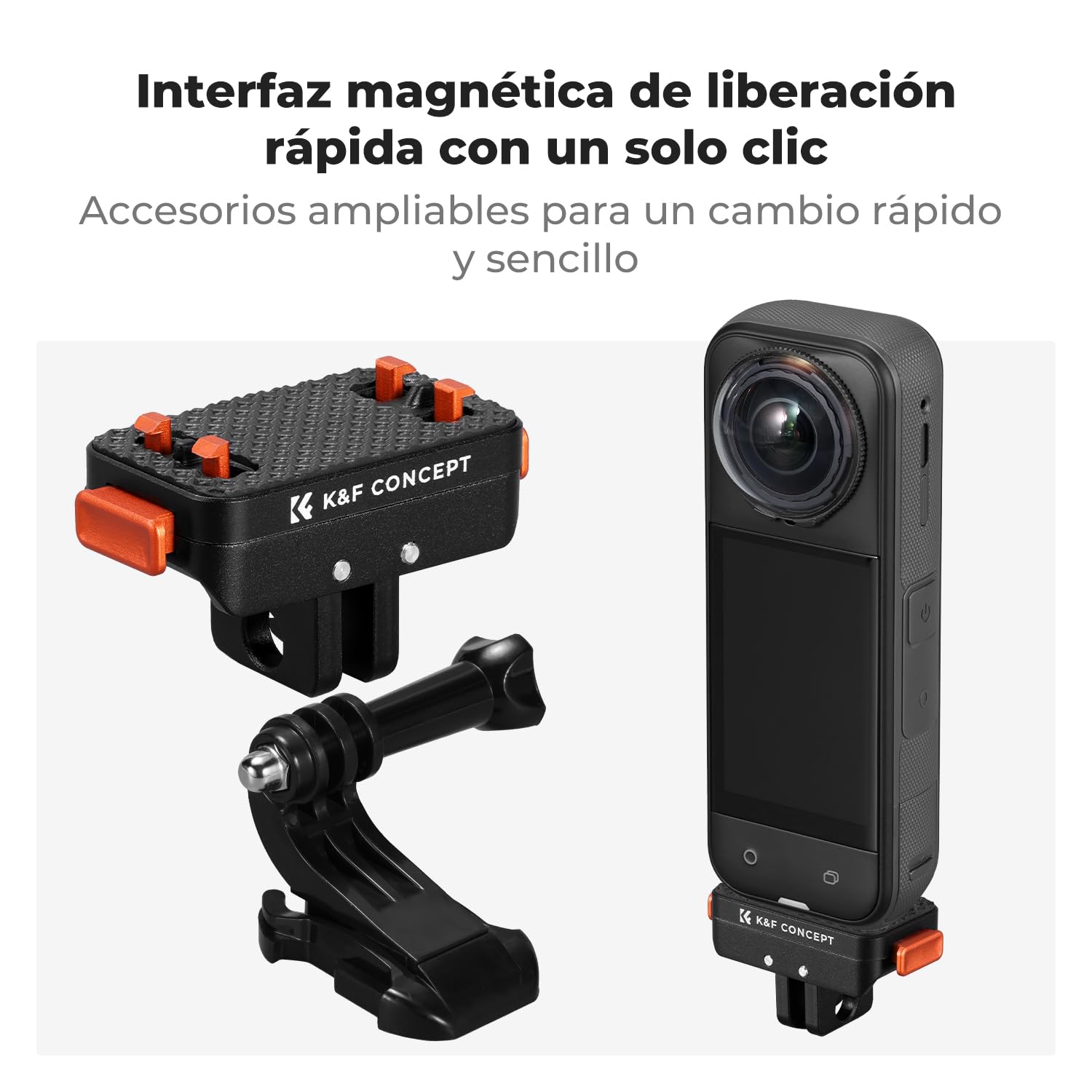 K&F CONCEPT Soporte magnético de liberación rápida Compatible con Insta360 X5, con Rosca de 1/4 Pulgada/conexión Mediante Adaptador/Cierre de Seguridad, Base de Aluminio para Ace Pro 2/X4 Air
