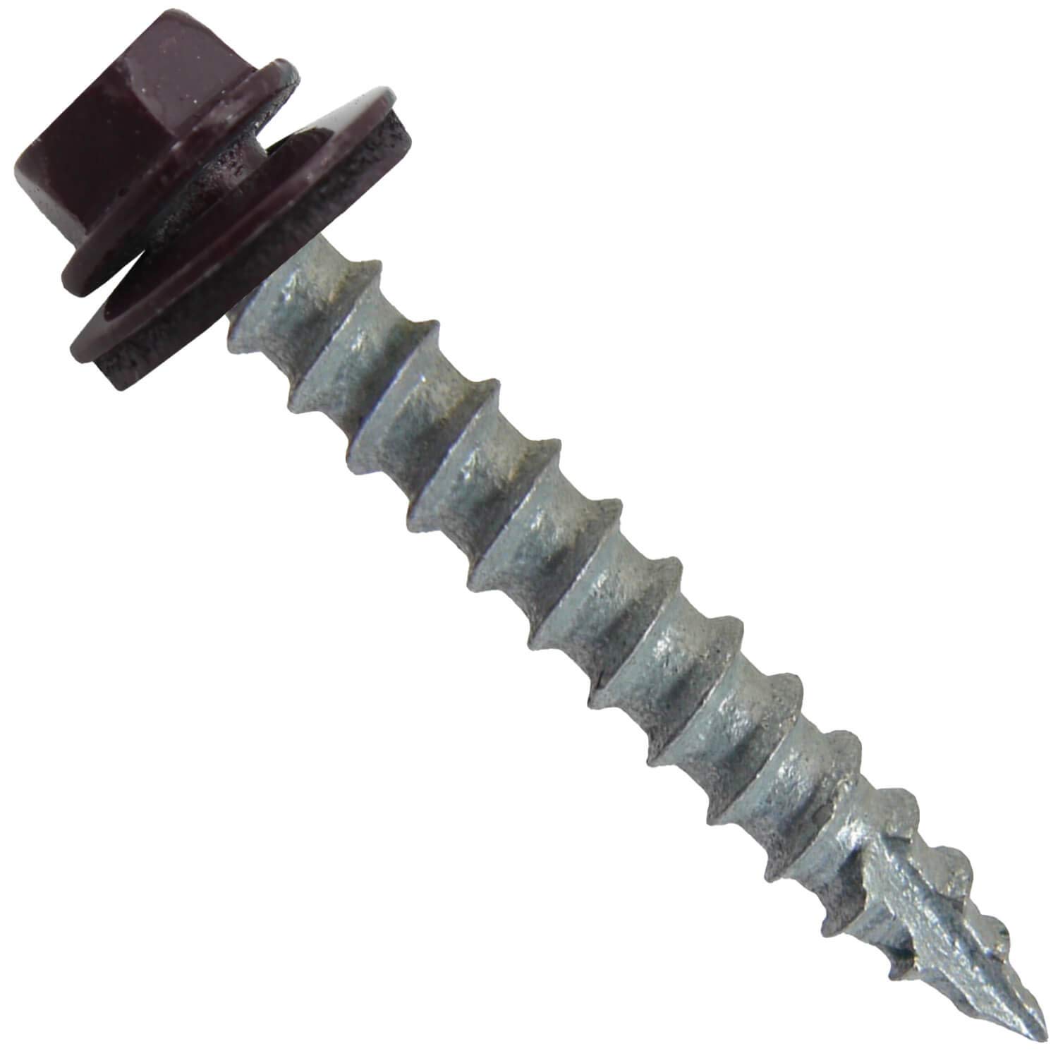 #14 Metal ROOFING SCREWS(250) Screws x 1-1/2" BURGUNDY Hex Washer Head Sheet Metal Roof Screw. Self starting/self tapping metal to wood with EPDM