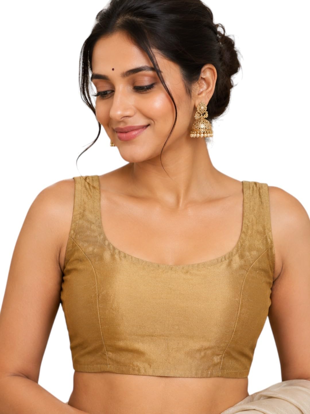 Gold Silk Saree Blouse with Padded Lining and Back Tie-image-18