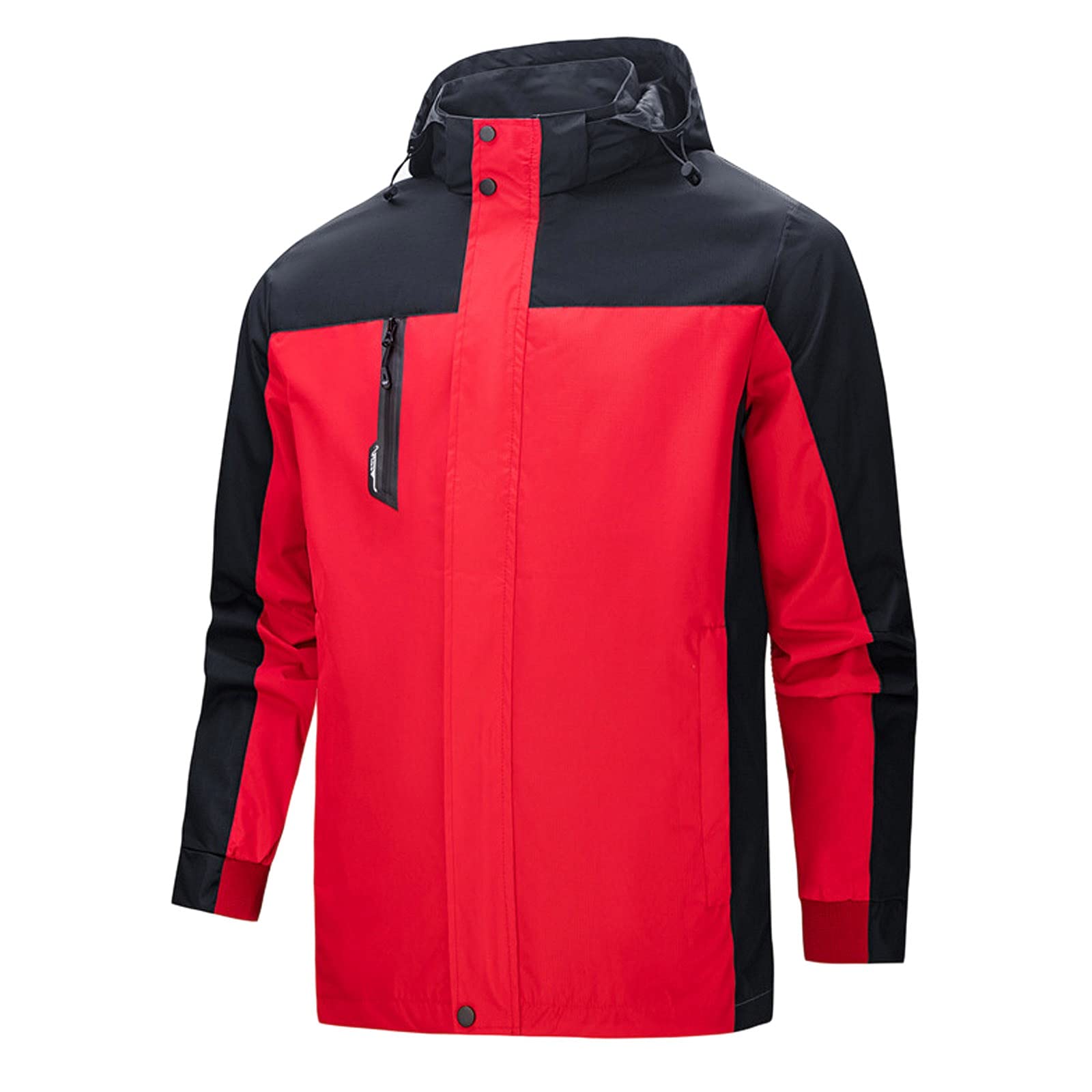 Giacca impermeabile da uomo, antivento, leggera, da trekking, con cappuccio, traspirante, con cerniera, giacca sportiva per autunno e primavera, giacca da trekking isolante, Rosso, XXXL