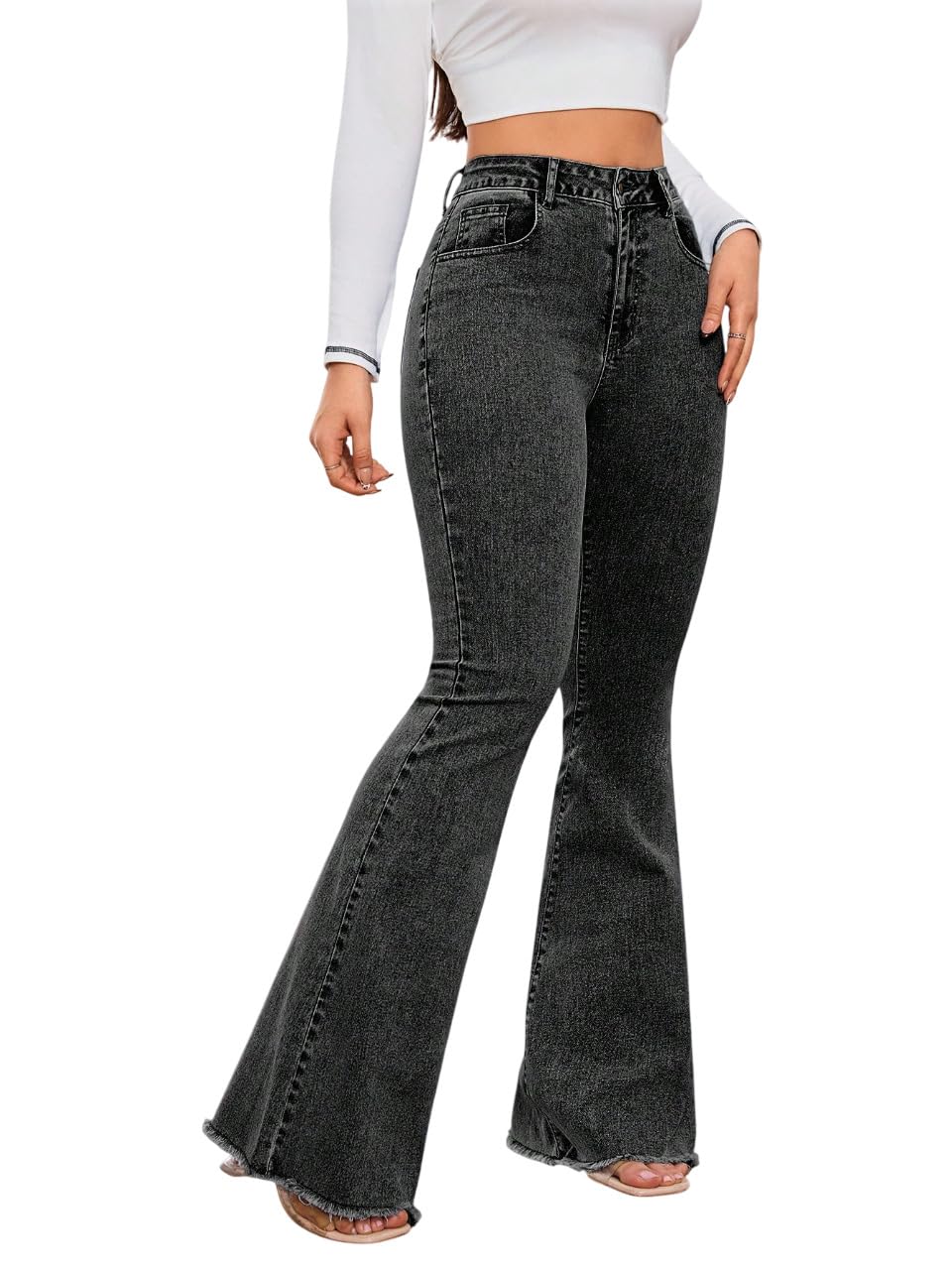 Women's Bootcut Flare Jeans with Slim Fit Thigh and Wide Hem Design