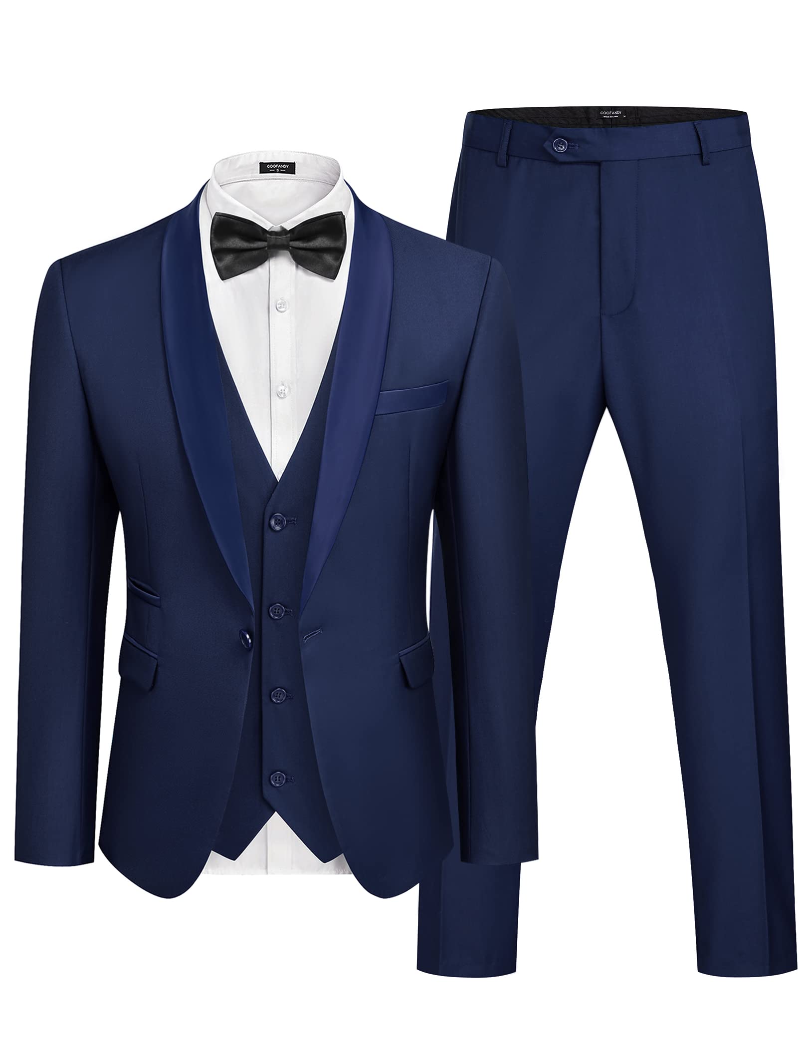 【服装】Men's 4 Pieces Suit Shawl Lapel Tuxedo Slim Fit One Button Blazer 西服Wedding Prom Jacket Vest Pants Bow Ties Set