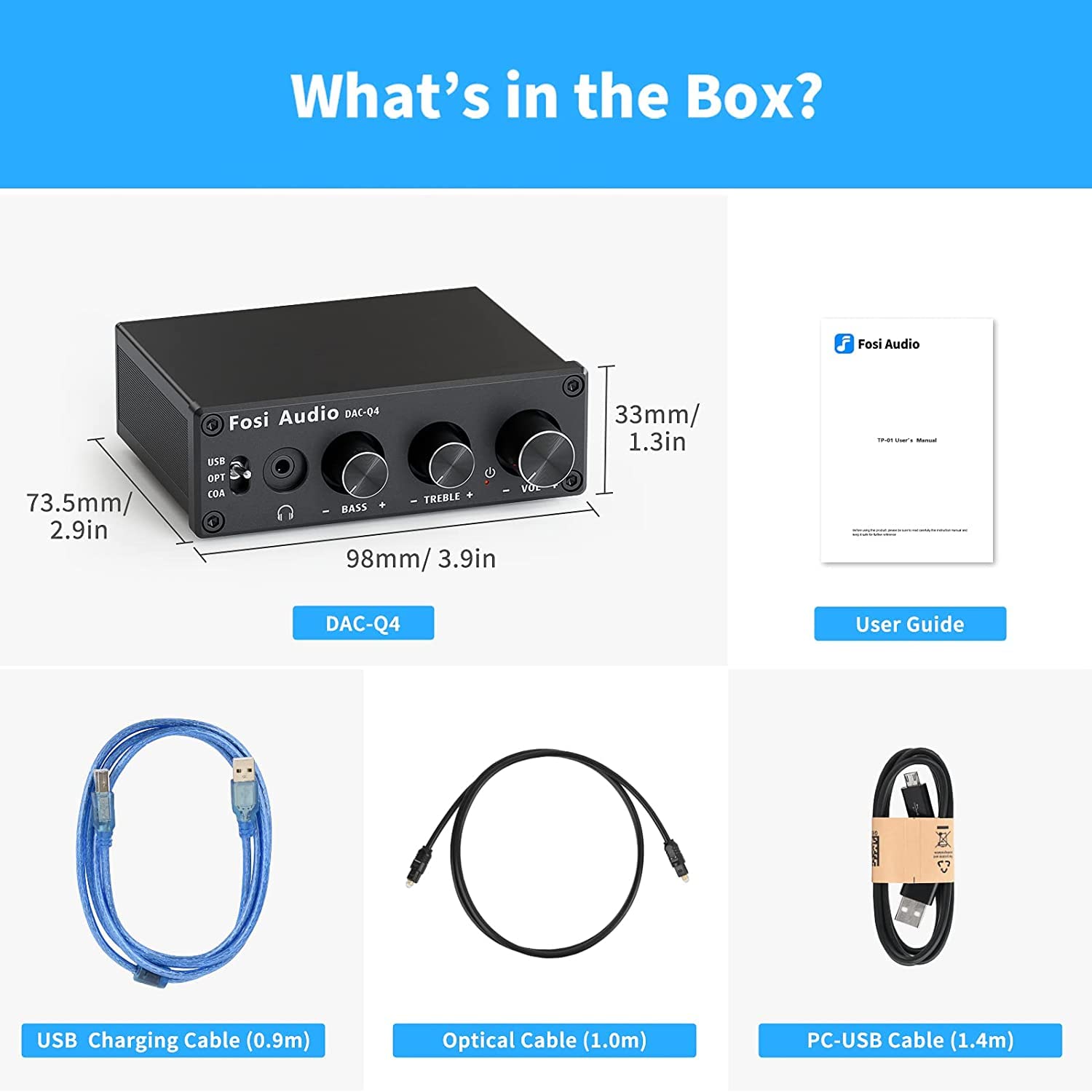 Fosi Audio Q4 Kopfhörer Verstärker, 192 kHz USB DAC, USB/Optisch/Koaxial auf 3,5 mm AUX/RCA Ausgang, Gaming DAC AMP für PS5/PC/MAC