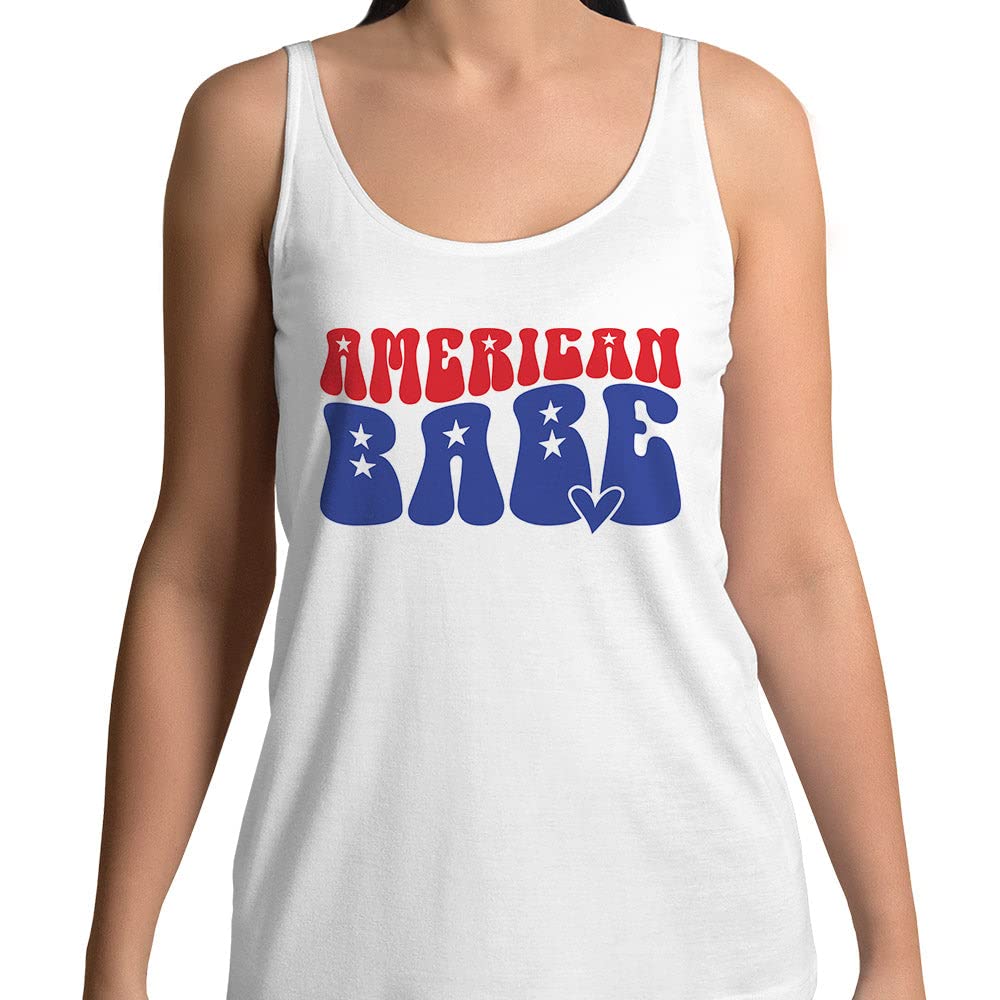 TeesAndTankYou Retro American Babe Tank Top Unisex 2X-Large White
