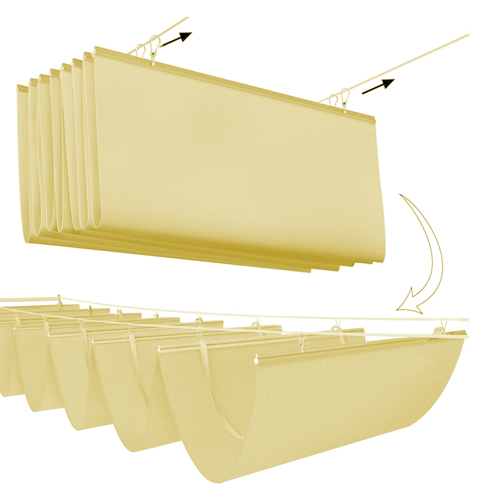 Oddychający żagiel przeciwsłoneczny, chowany baldachim fali, 98% ochrony przed promieniowaniem UV, 185 g/m², HDPE, do ogrodu, na patio, basen, beżowy, ze sprzętem instalacyjnym (1,5 x 9 m)