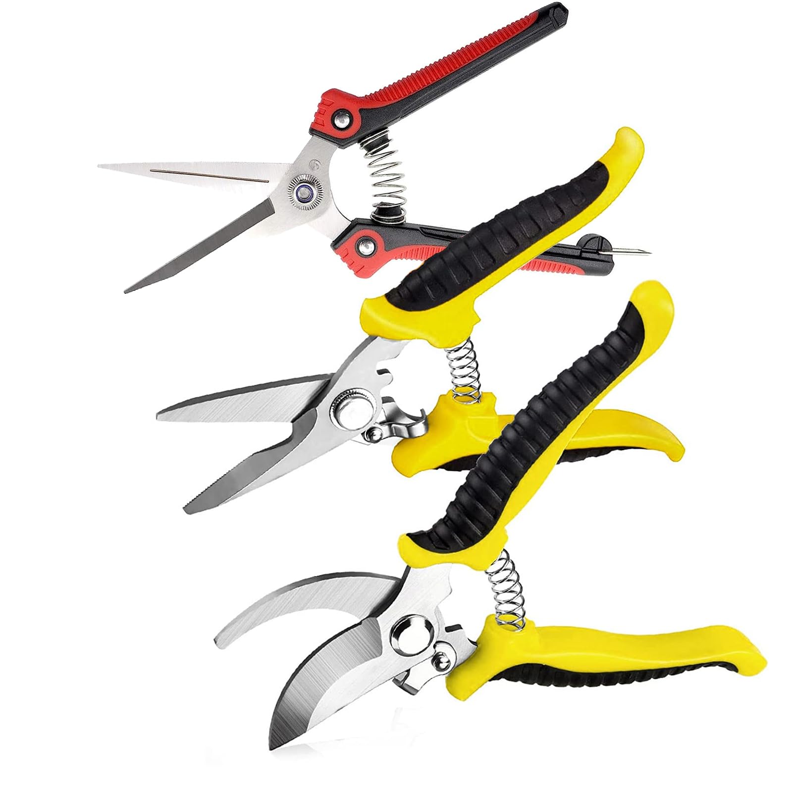 YHOME Garden Shears,3 pack Pruner Secateurs with Stainless Steel Blade,Hand Pruner,Ergonomic Garden Secateurs Set,for Cutting Flowers, Trimming Plants, Bonsai, Fruits & Vegetables Picking
