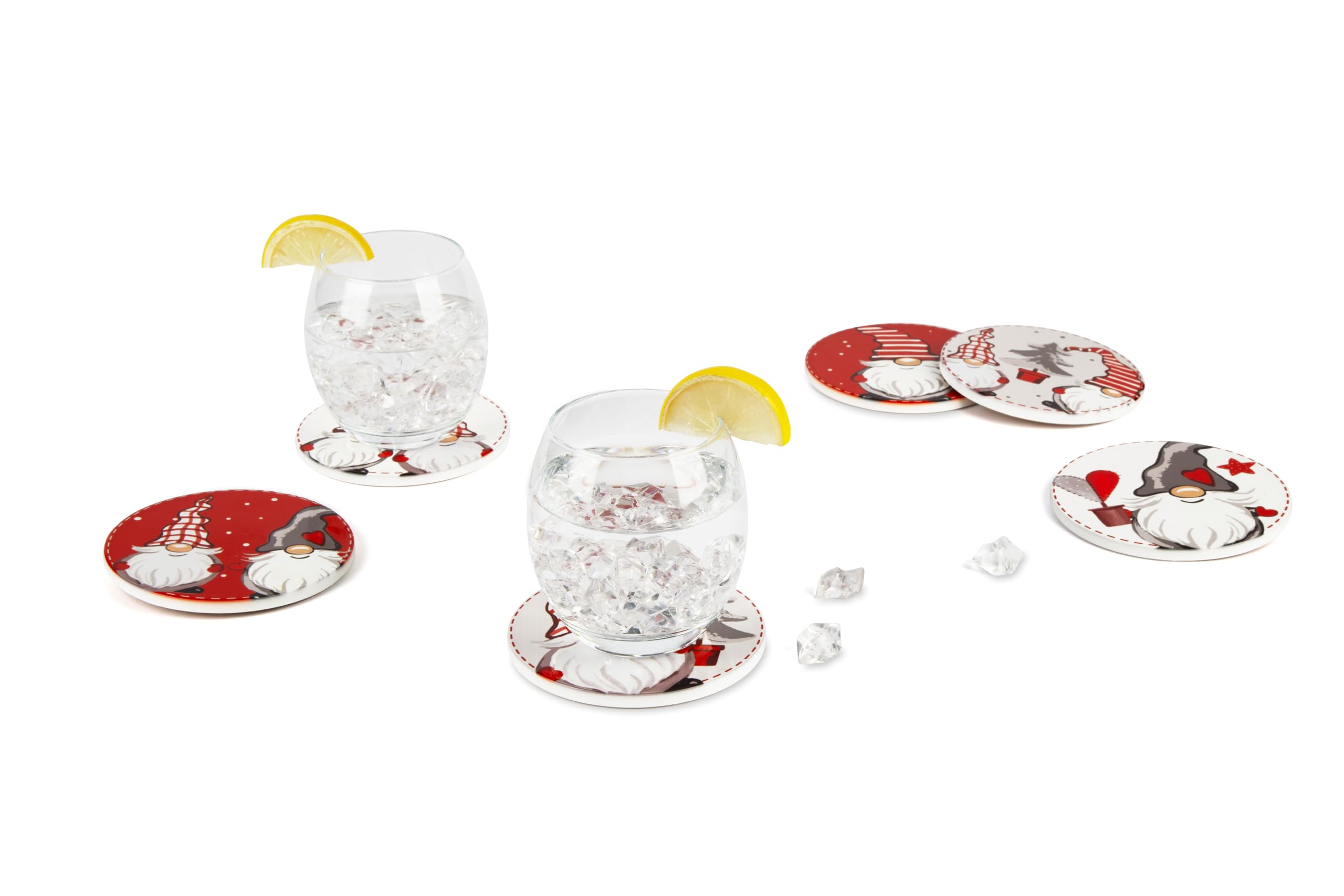 Excelsa Gnomo Set 6 Sottobicchieri, Ceramica, Base in Sughero, Diametro 10,5 Cm., Multidecoro