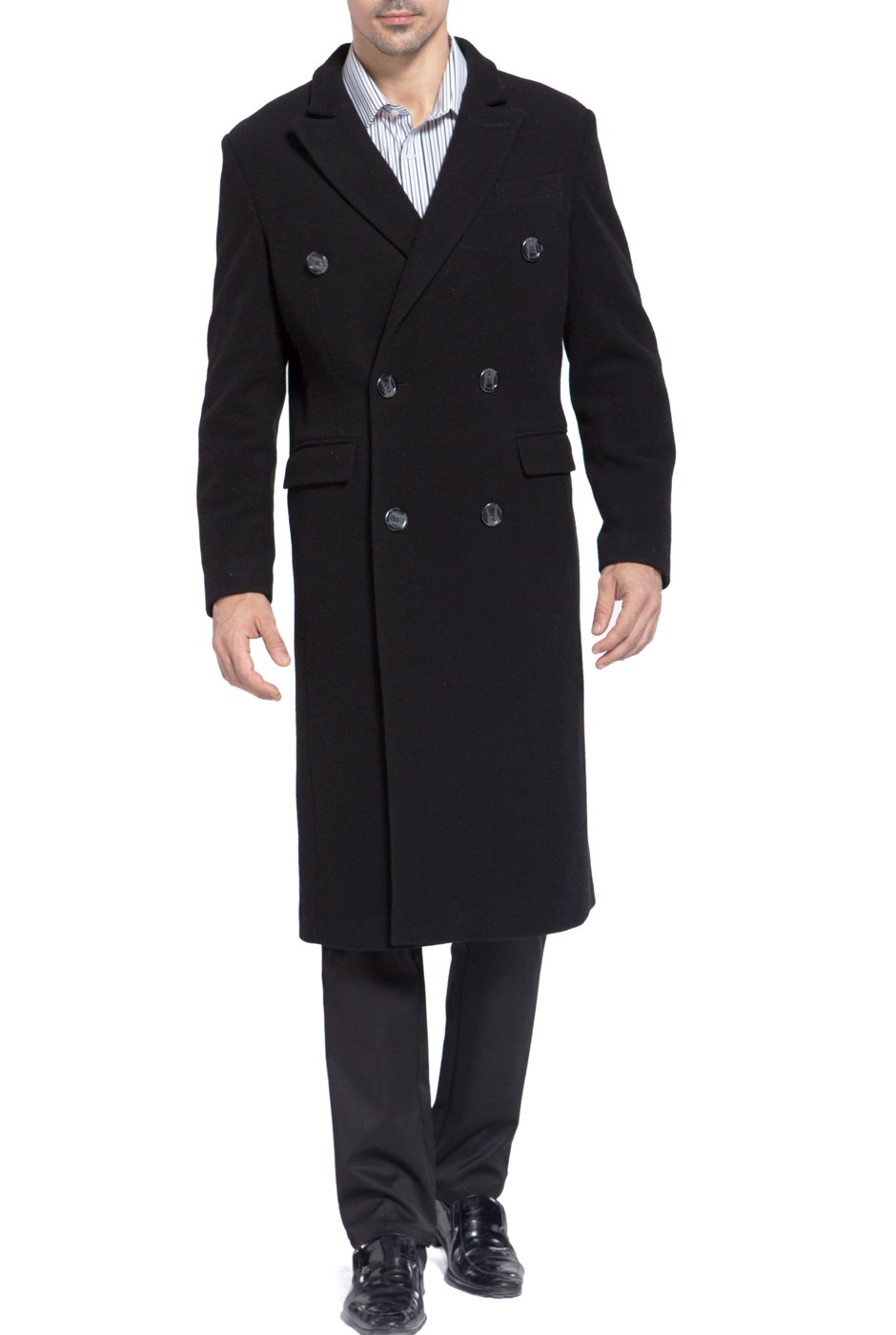 Men Josh Cashmere Wool Blend Double Breasted Long Walking Pea Coat (Also available in Big and Tall and Short)