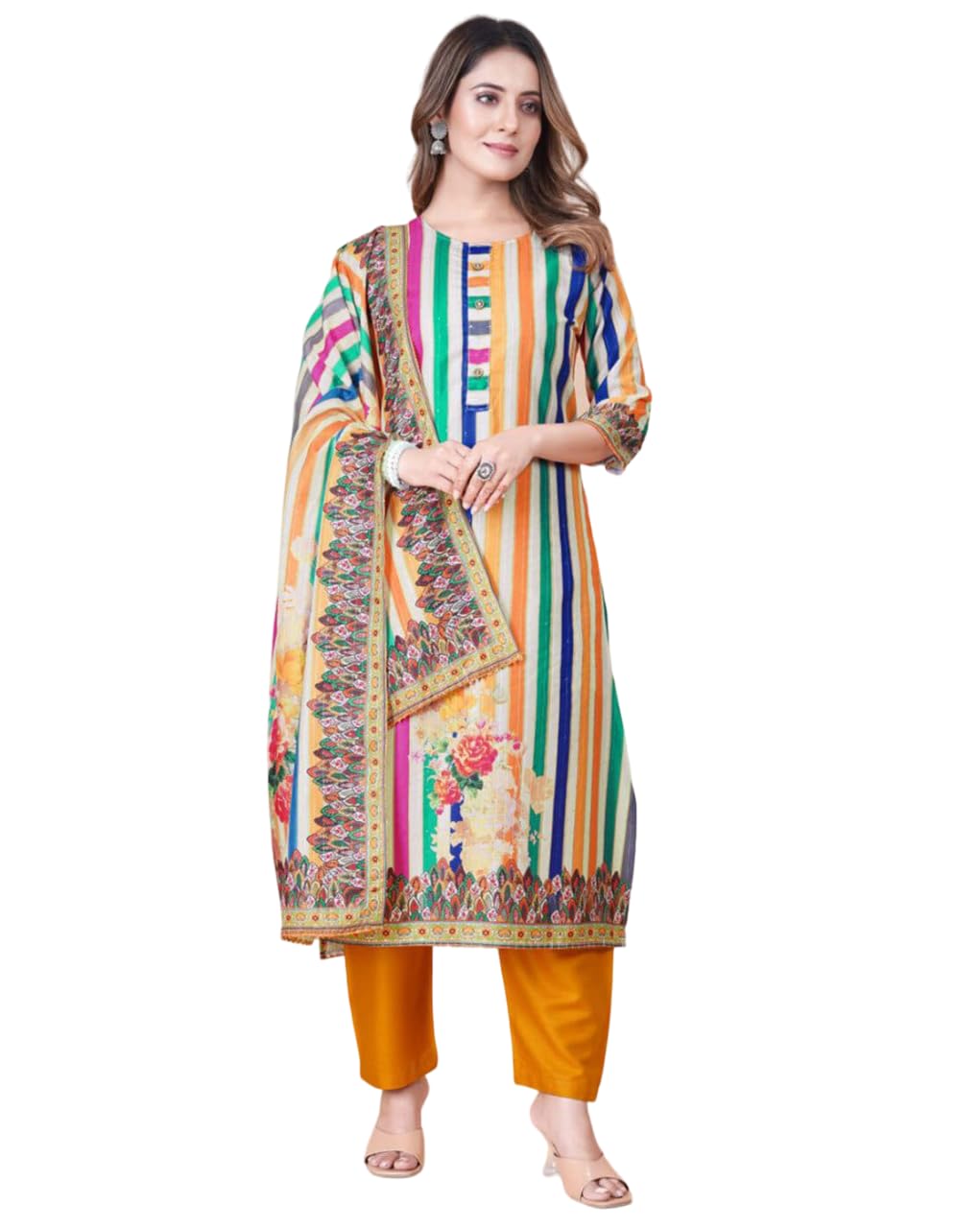 BHARVITA Womens Cotton Printed Sequence Embroidered Work Straight Kurta Dupatta Pant Set (IN, Alpha, 2XL, Regular, Yellow) (B0DFT1VWYS) Amazon Price History, Amazon Price Tracker