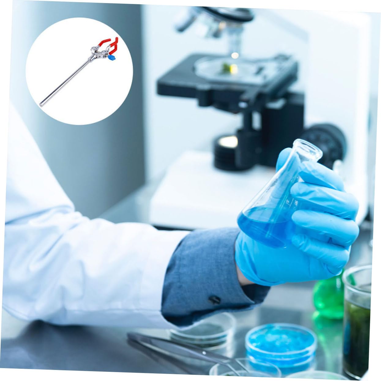 LIFKOME Pince à Flacon à 3 Branches en Acier Inoxydable, Réglable et Légère, Lot de 2 pour Laboratoire, Support Polyvalent pour Fioles et Béchers Lors D'expériences Scientifiques