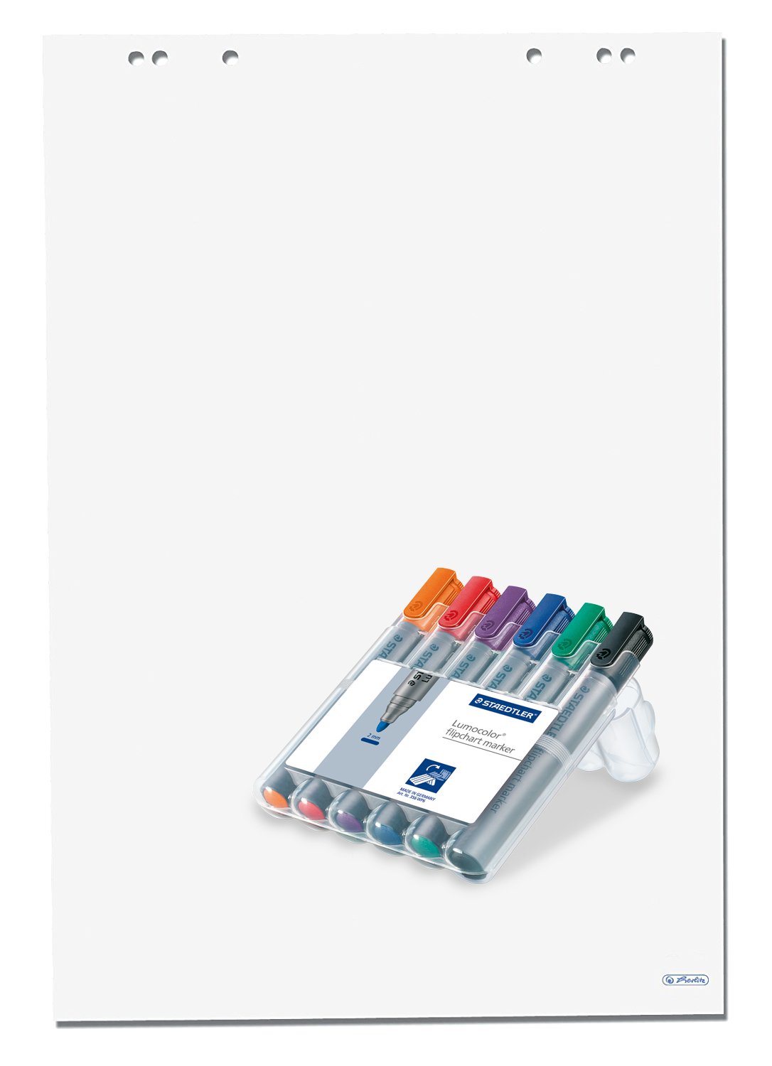Herlitz Flipchartblock 68 x 99 cm, 20 Blatt blanko, 80 g/m², FSC Mix, 5 Stück + 6er Marker Set